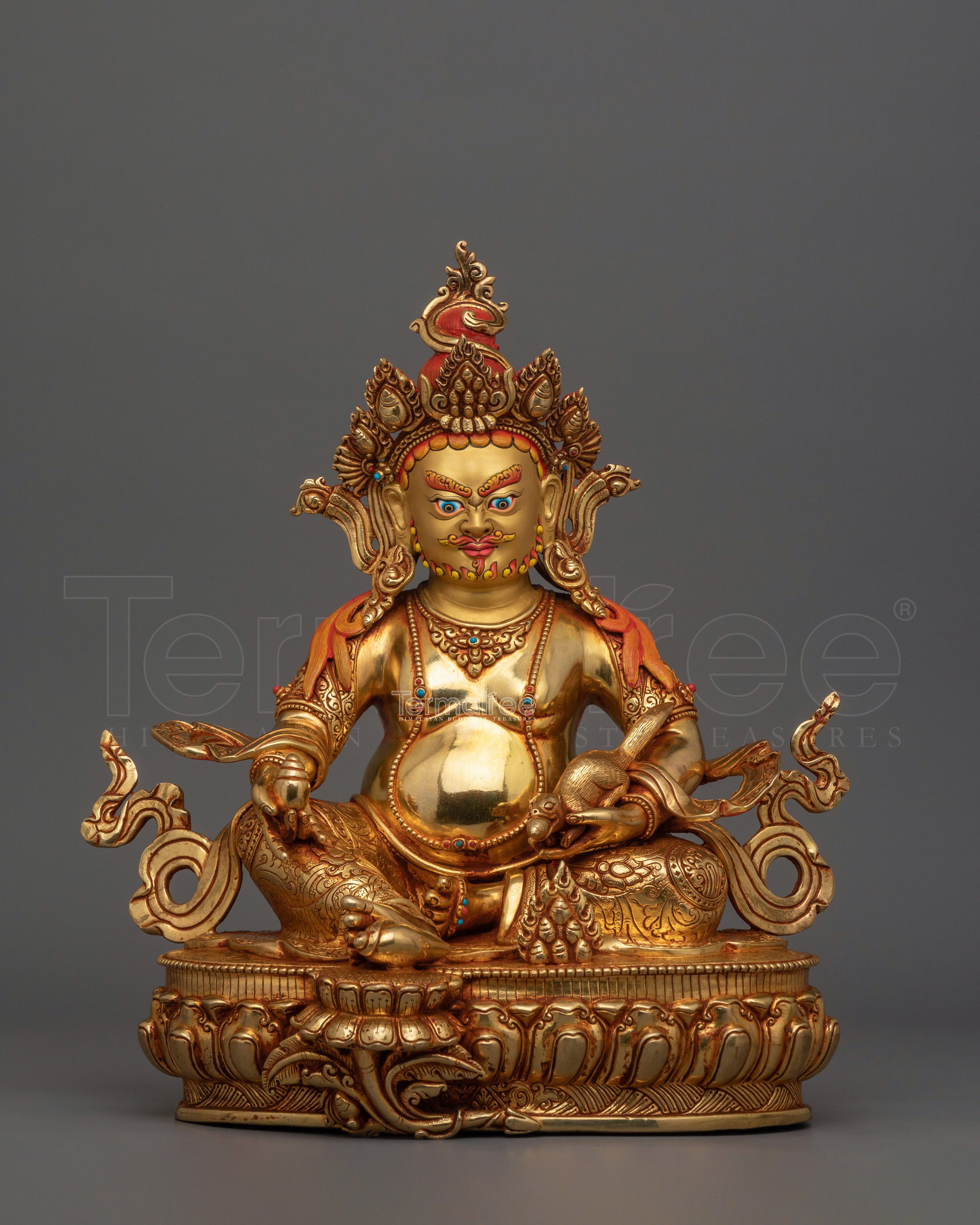 Himalayan Statue of Lord of Wealth Dzambhala | 24k Gold gilded