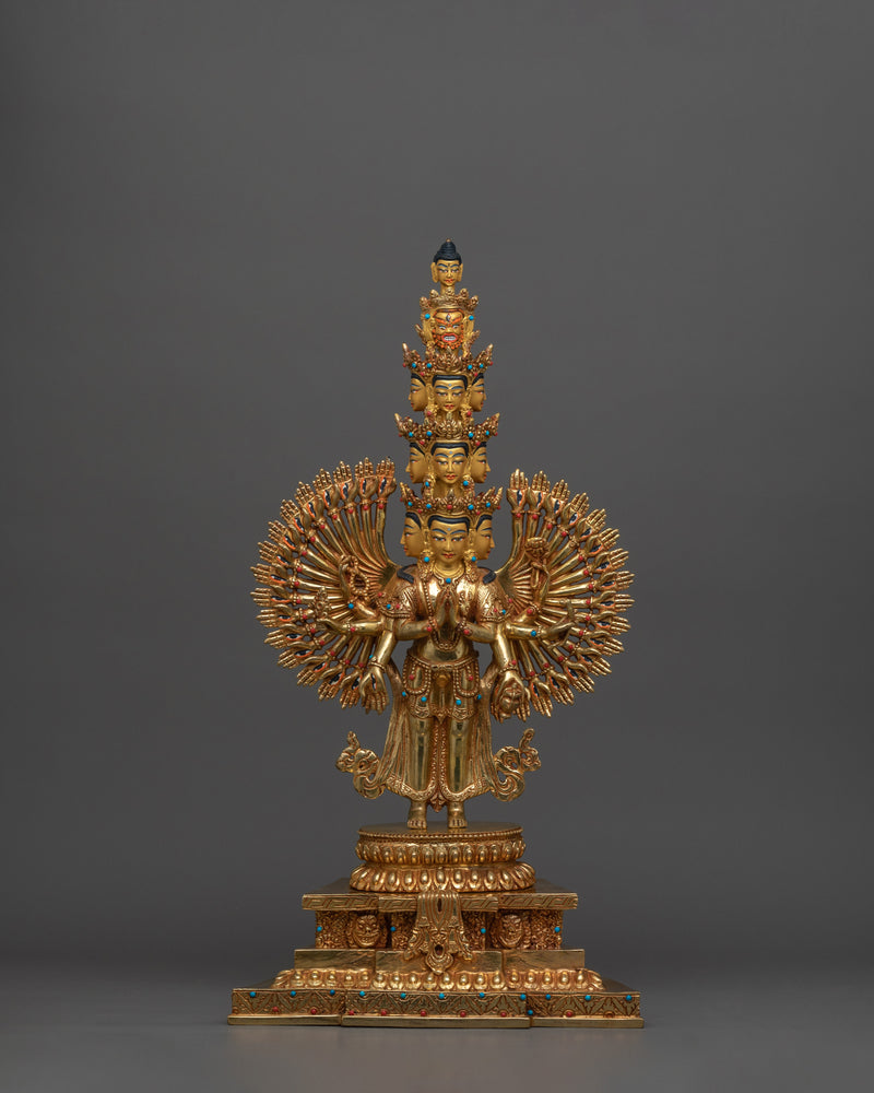 Handcrafted Sculpture of 1000 Armed Chenrezig | Traditional Artwork