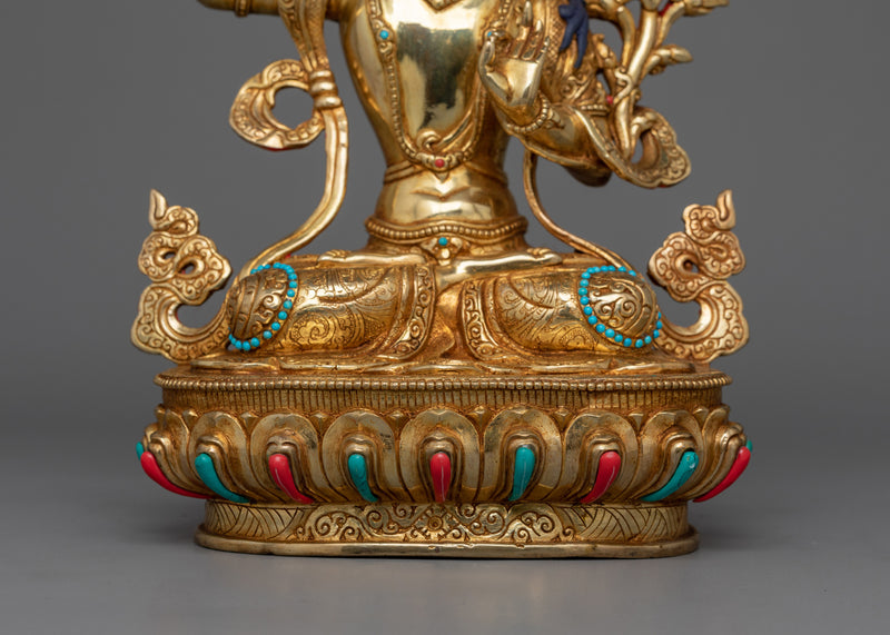 Manjushri with Hand Carved Gemstones Statue | The Embodiment of Wisdom