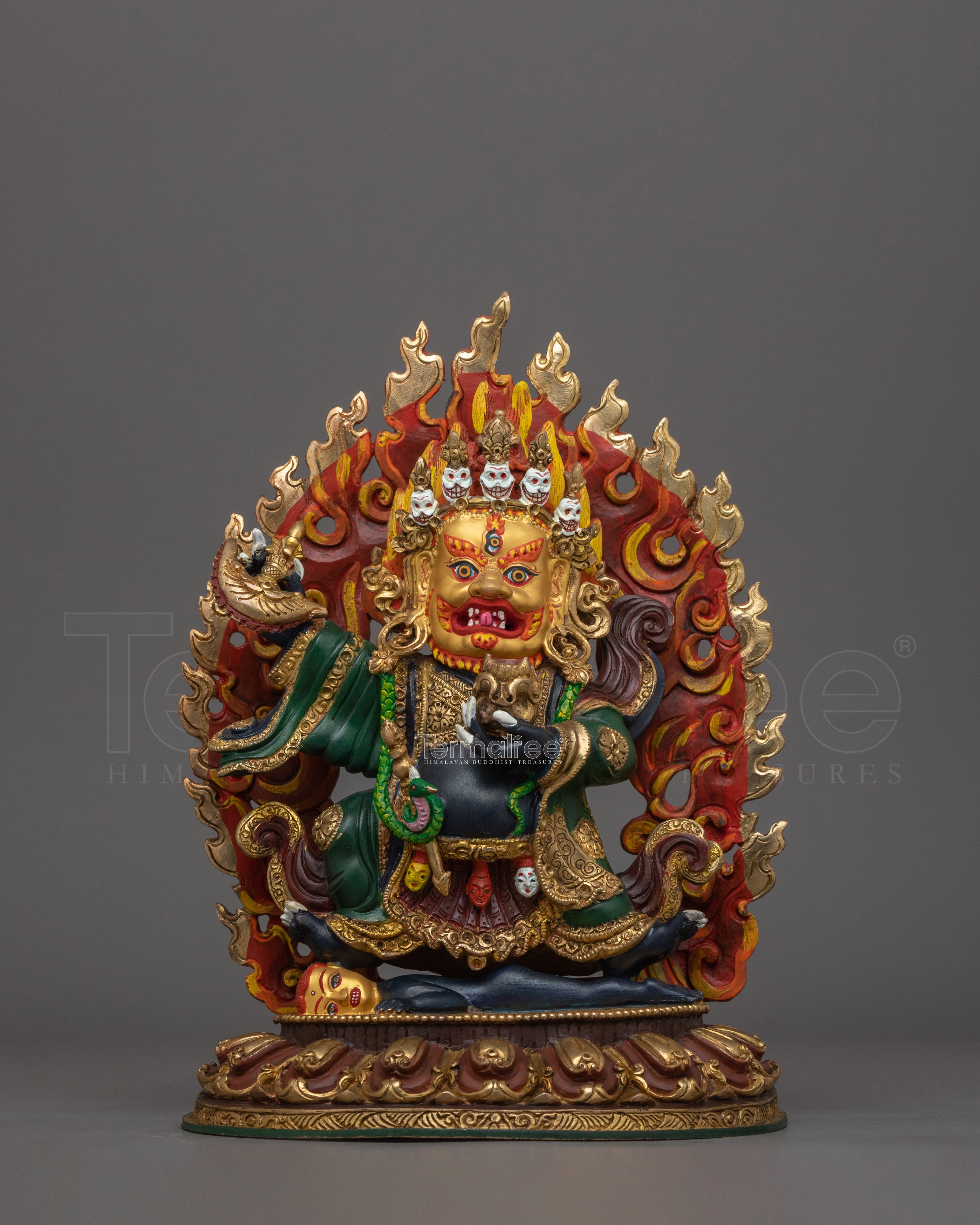 24K Gold Gilded Mahakala Bernagchen Statue | Protector of the Karma Kagyu Lineage