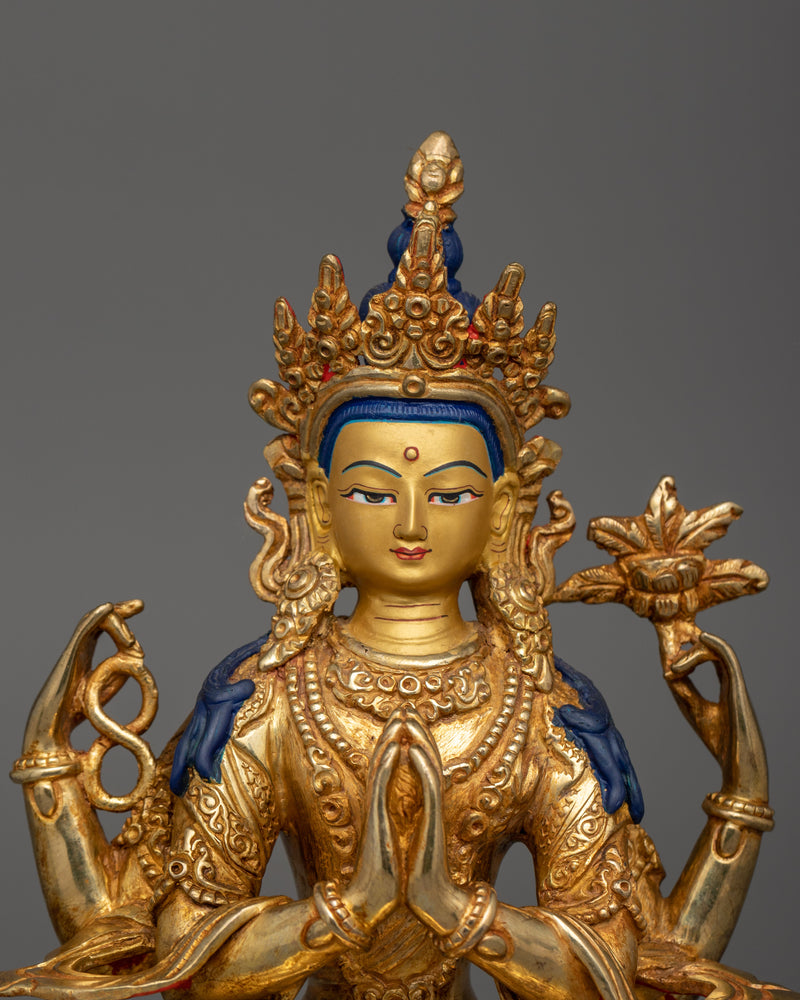 Handmade Himalayan Statue of Chenrezig | Bodhisattva of Compassion