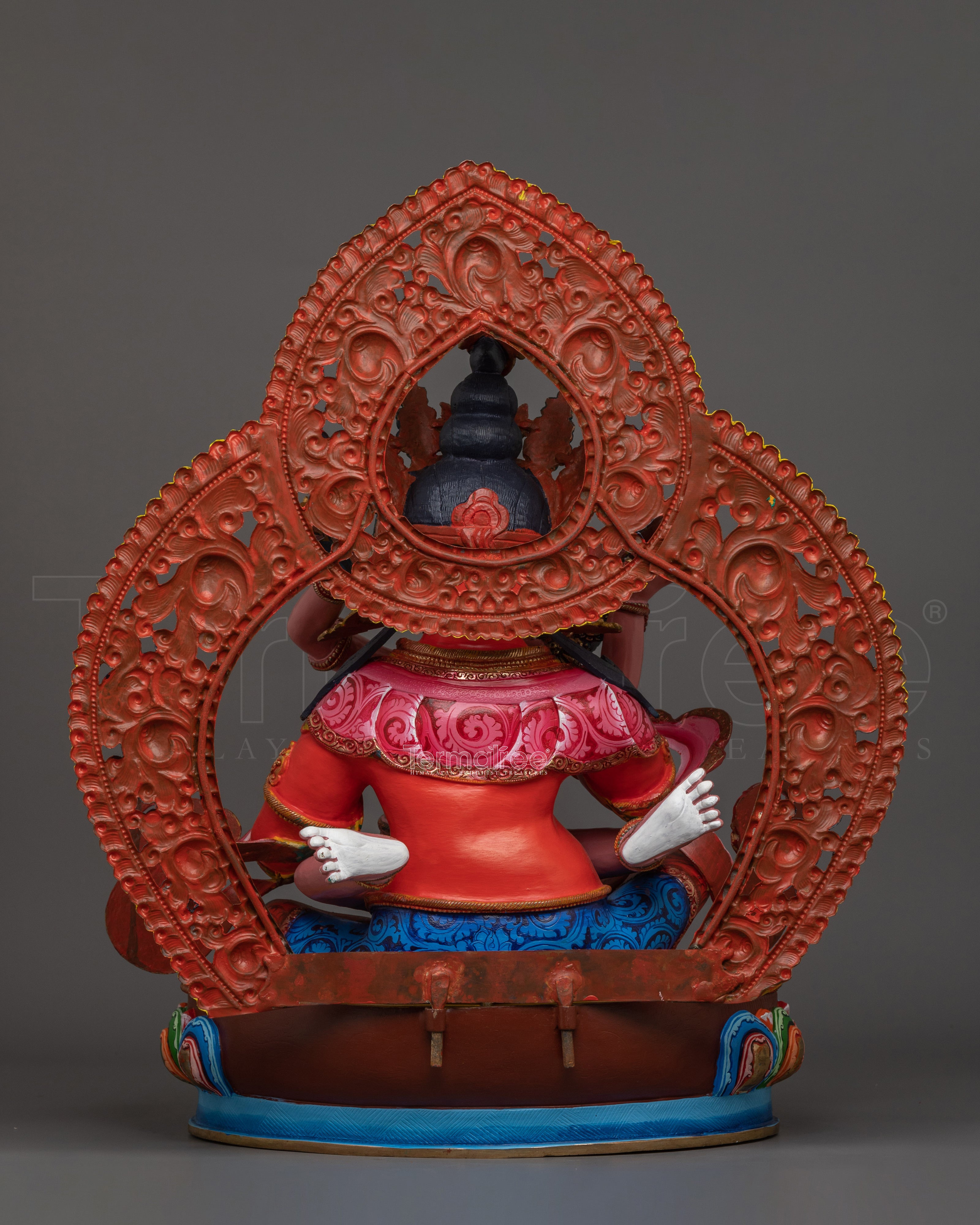 Red Dzambhala Handmade Statue | Wealth Deity Sculpture