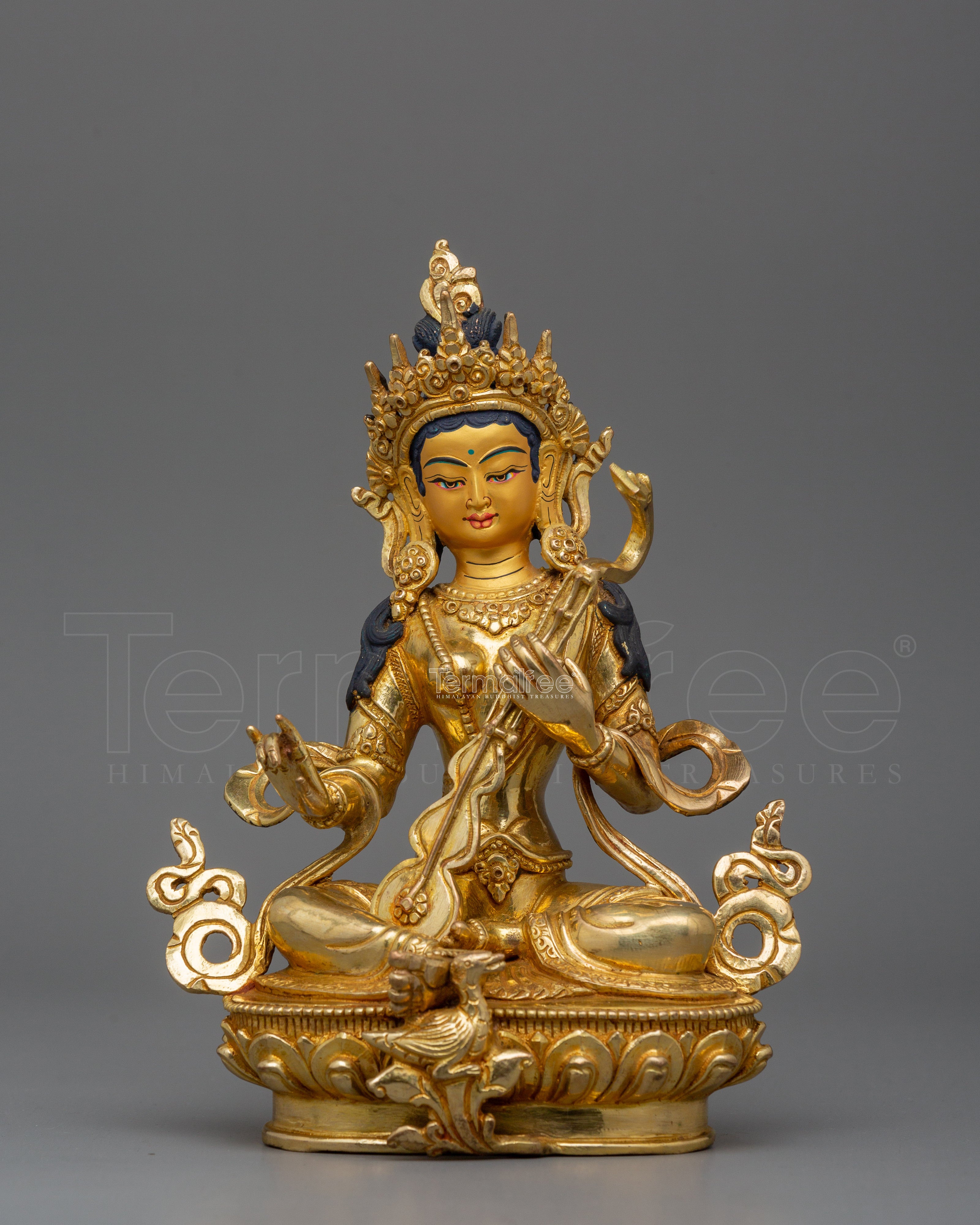 Handcrafted Statue of Saraswati | 24k Gold Gilded Sculpture