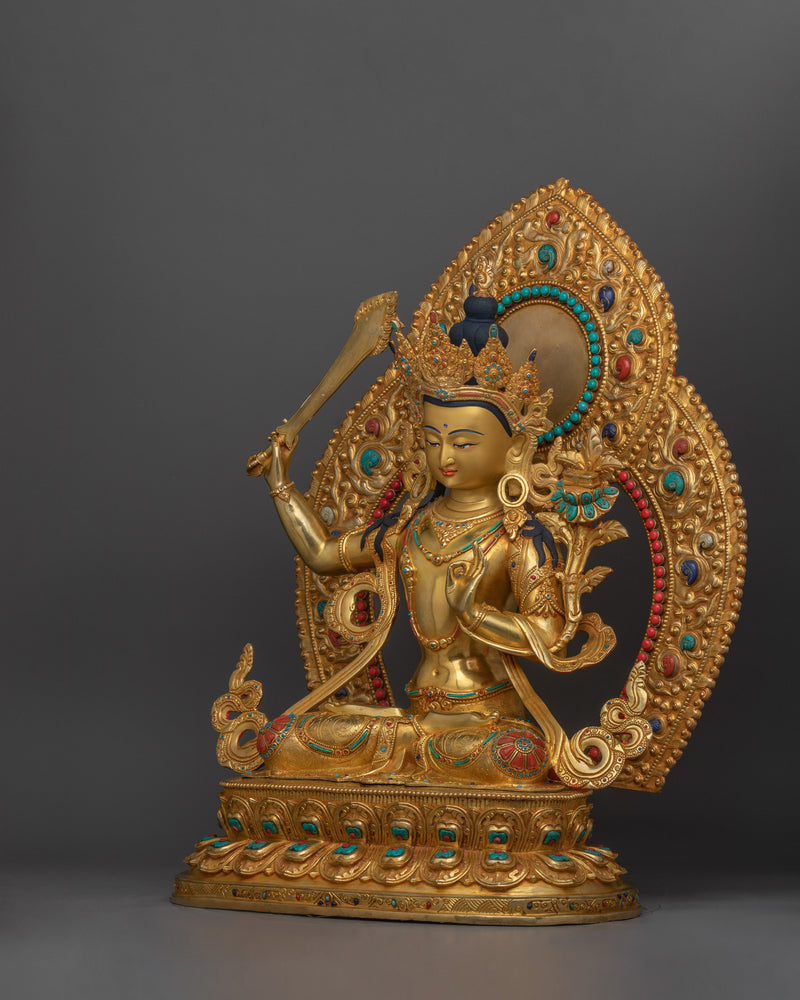 Himalayan Handmade Statue of Manjushri | Sword of Wisdom Deity