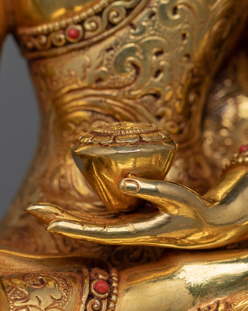 Traditional Himalayan Art of Shakyamuni Buddha | 24K Gold Gilded Sculpture