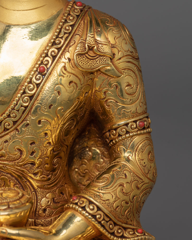 Traditional Himalayan Art of Shakyamuni Buddha | 24K Gold Gilded Sculpture