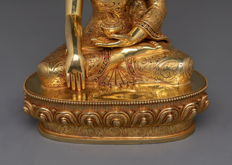 Traditional Himalayan Art of Shakyamuni Buddha | 24K Gold Gilded Sculpture