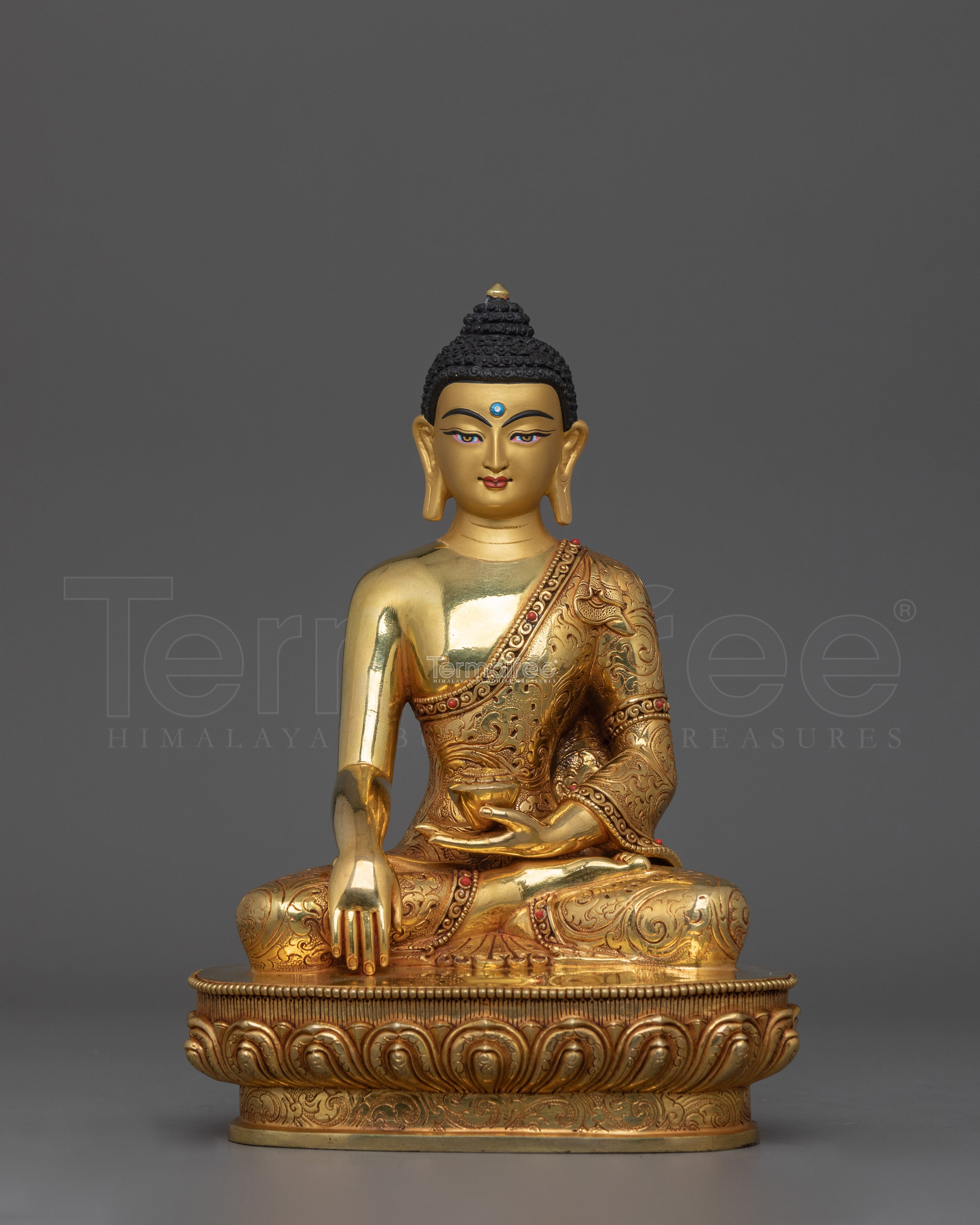 Traditional Himalayan Art of Shakyamuni Buddha | 24K Gold Gilded Sculpture