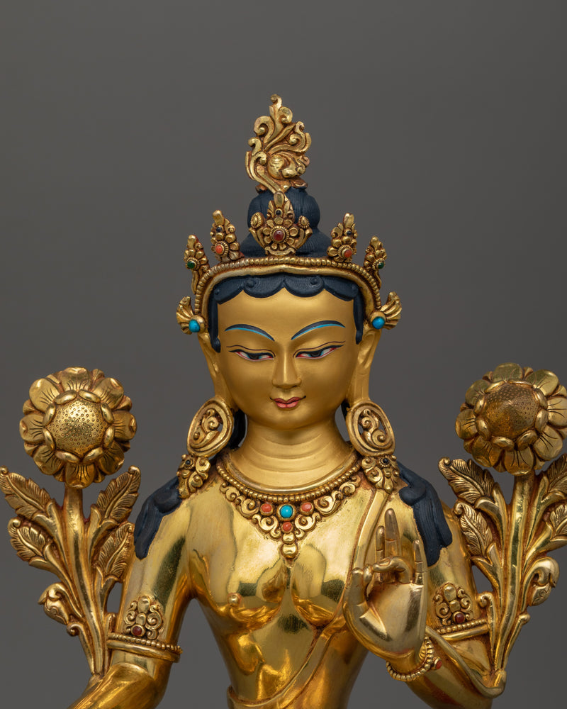 Himalayan Buddhist Artwork of Green Tara |  Meditation and Healing Statue