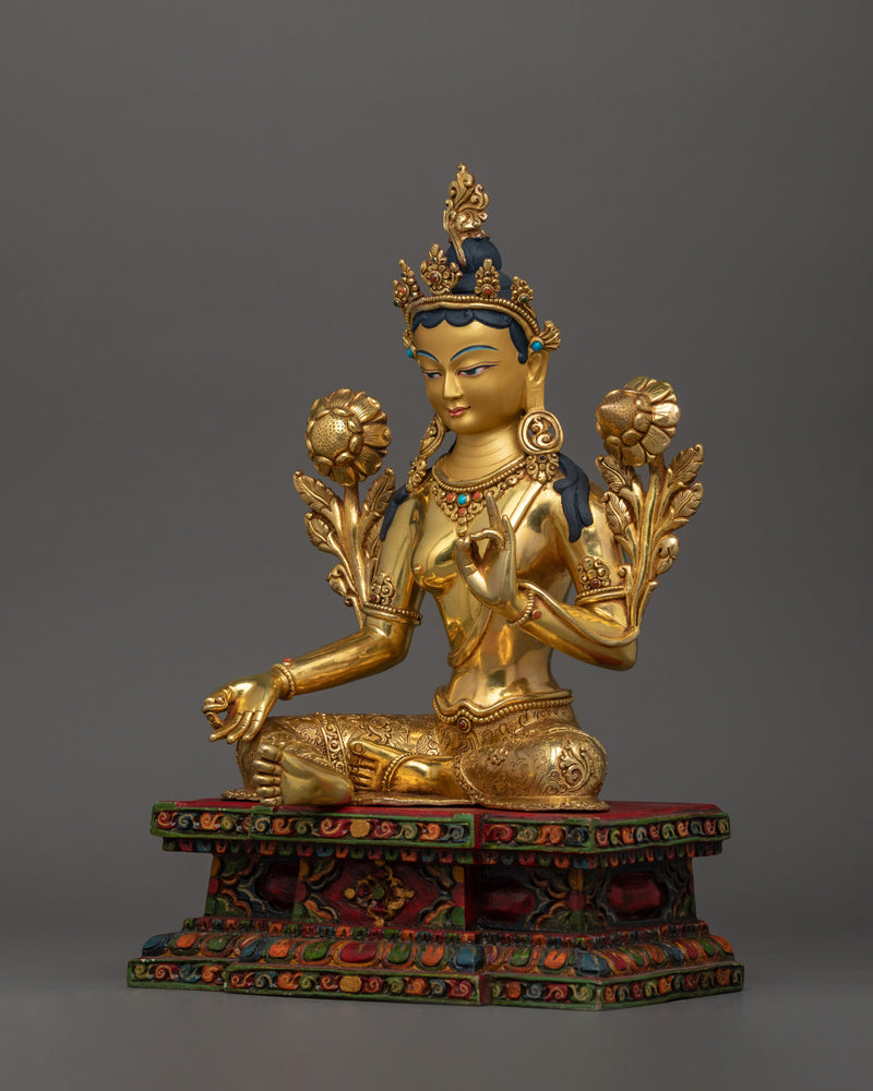 Himalayan Buddhist Artwork of Green Tara |  Meditation and Healing Statue