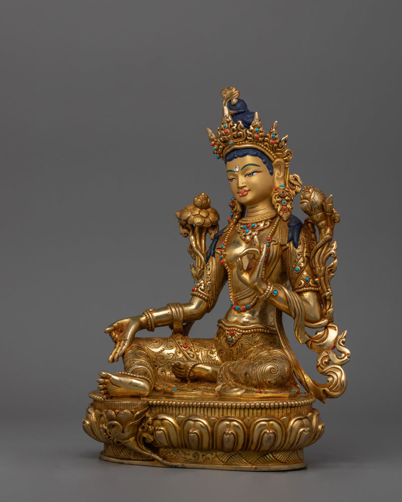 Handmade Figurine of Green Tara | The Bodhisattva of Compassion and Protection