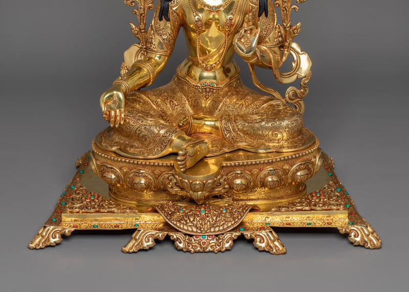Green Tara on throne | The Swift and Fearless One