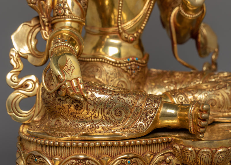 Green Tara on throne | The Swift and Fearless One