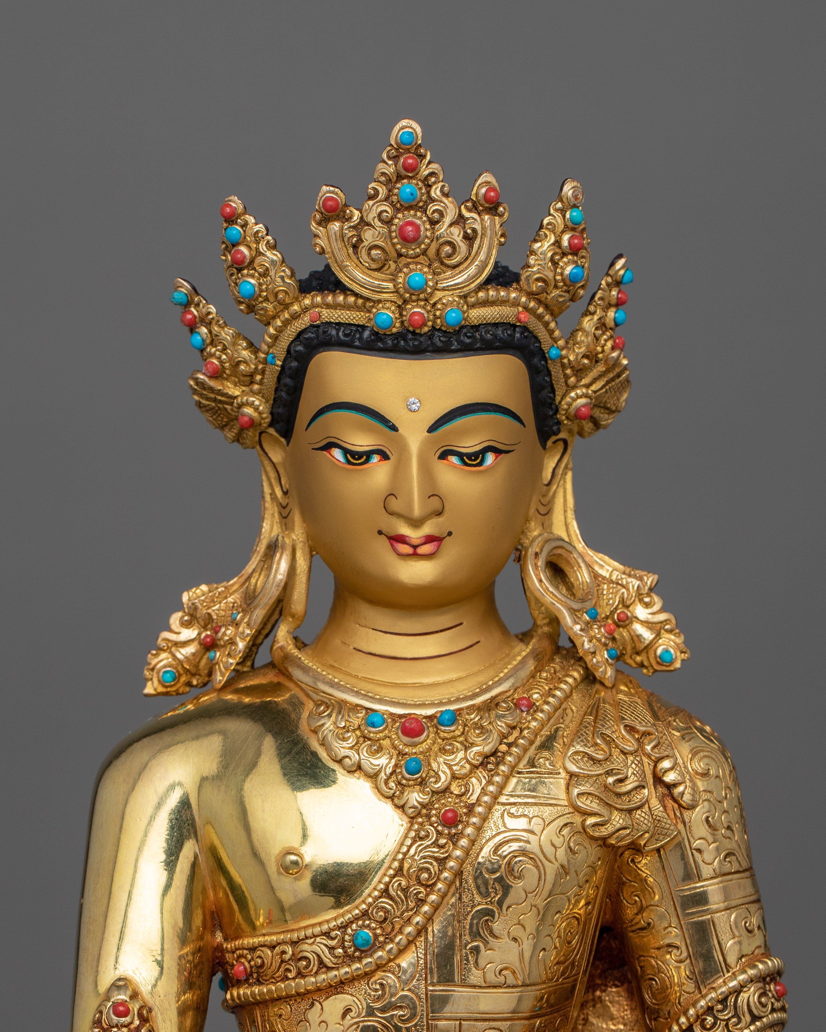 Traditional Statue of Crown Shakyamuni Buddha | The Enlightened One in Royal Attire