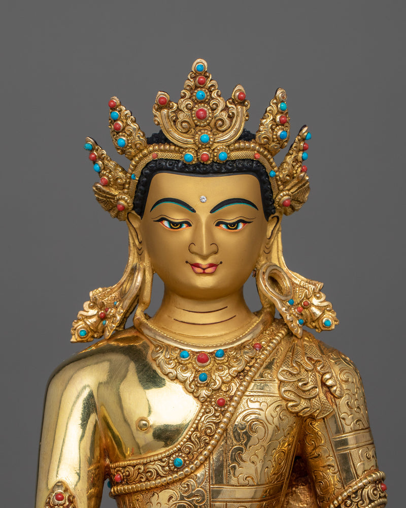 Traditional Statue of Crown Shakyamuni Buddha | The Enlightened One in Royal Attire
