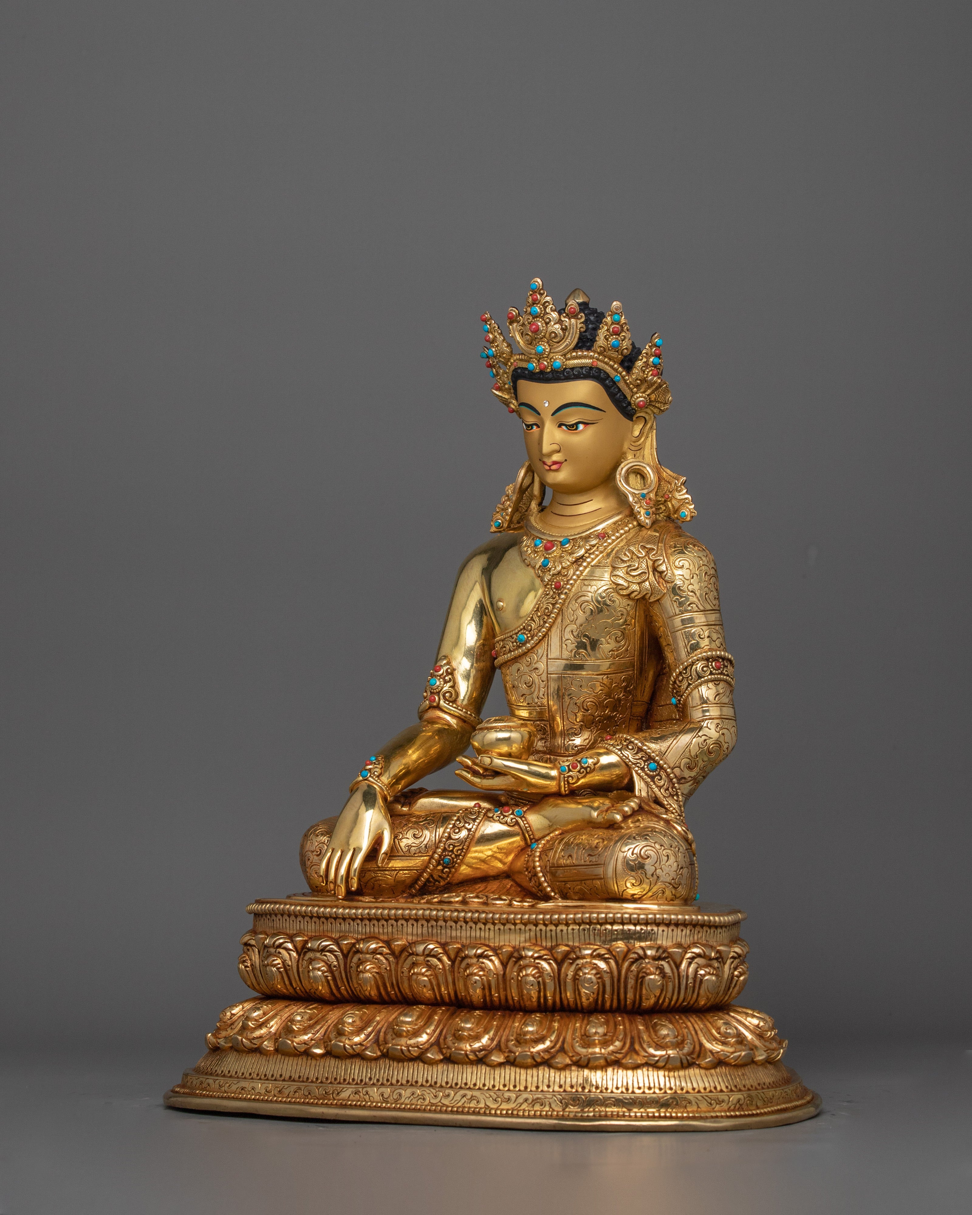 Traditional Statue of Crown Shakyamuni Buddha | The Enlightened One in Royal Attire