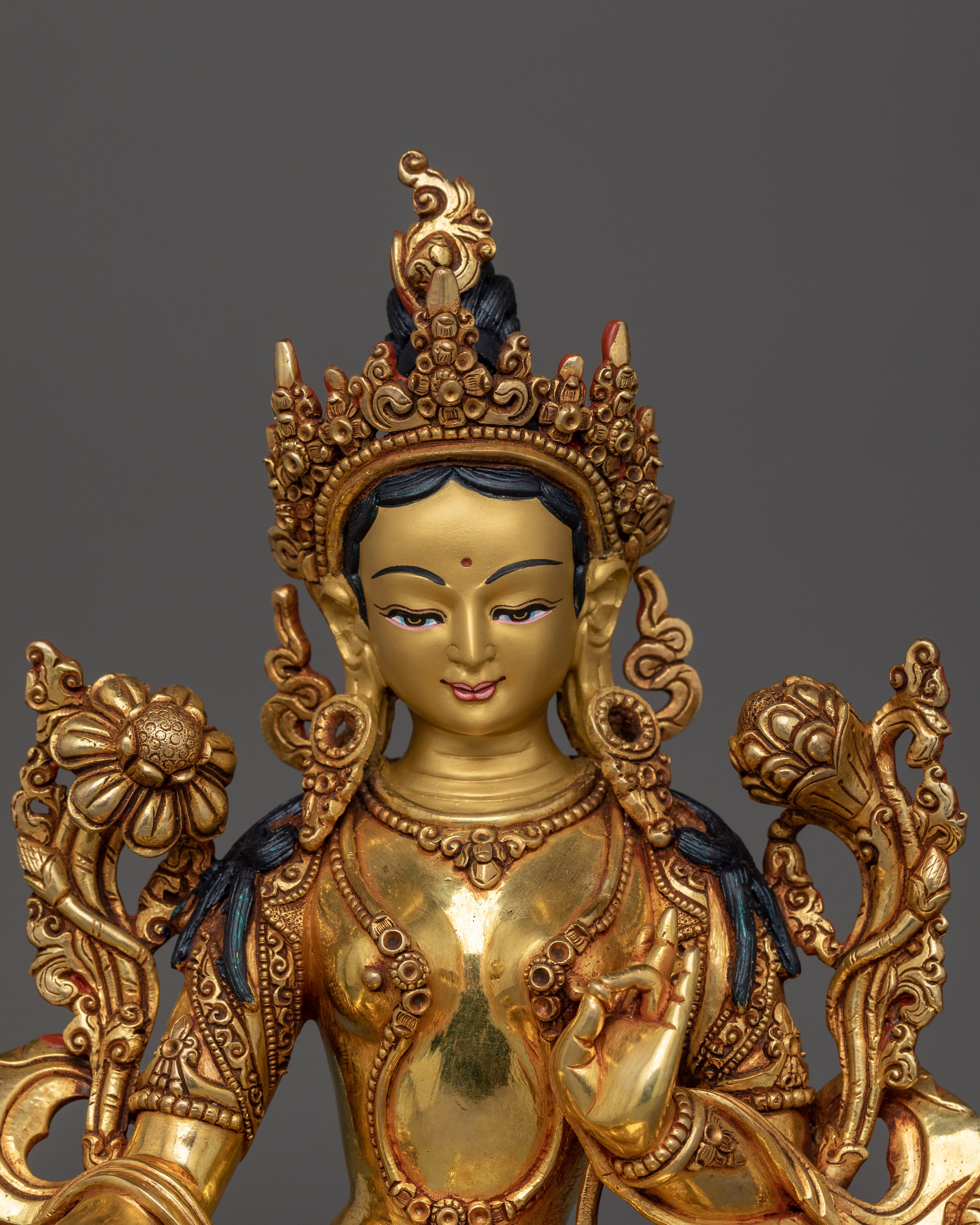 Green Tara Compassionate Goddess |  Gold Gilded Sculpture