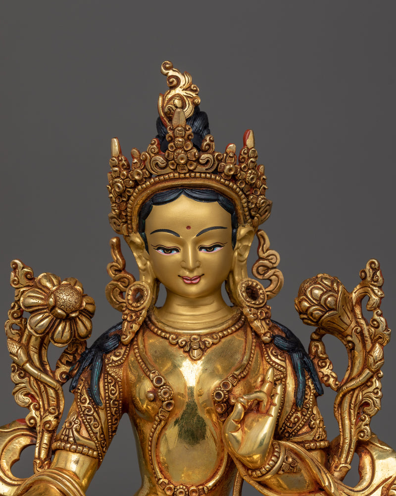 Green Tara Compassionate Goddess |  Gold Gilded Sculpture