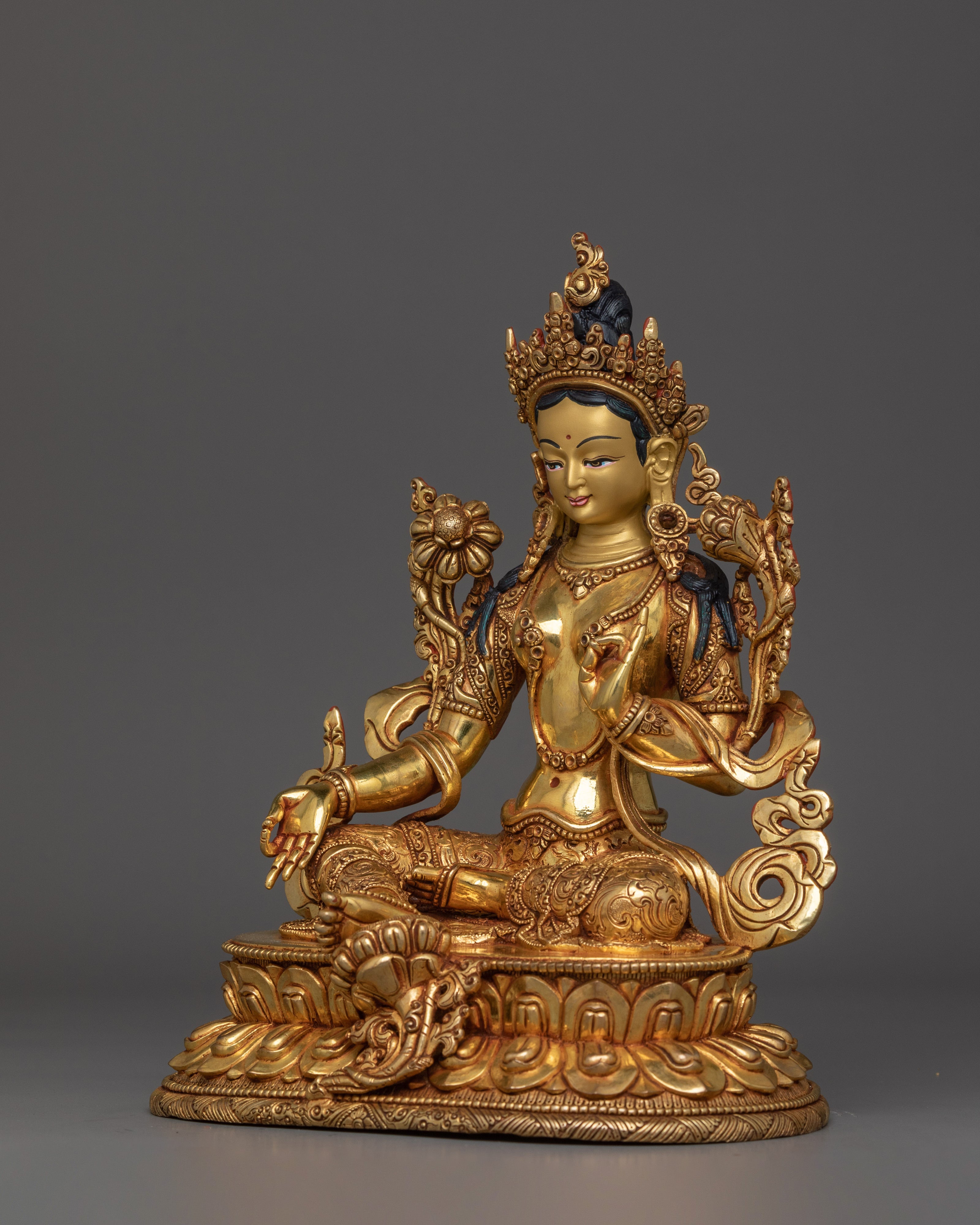 Green Tara Compassionate Goddess |  Gold Gilded Sculpture