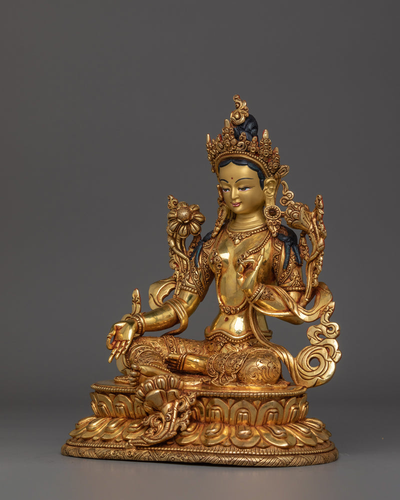 Green Tara Compassionate Goddess |  Gold Gilded Sculpture
