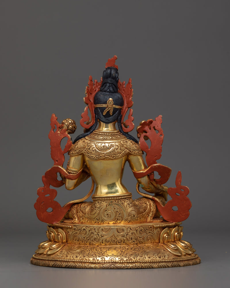 Green Tara Compassionate Goddess |  Gold Gilded Sculpture