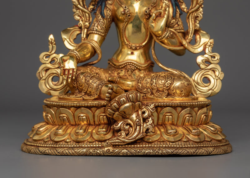 Green Tara Compassionate Goddess |  Gold Gilded Sculpture