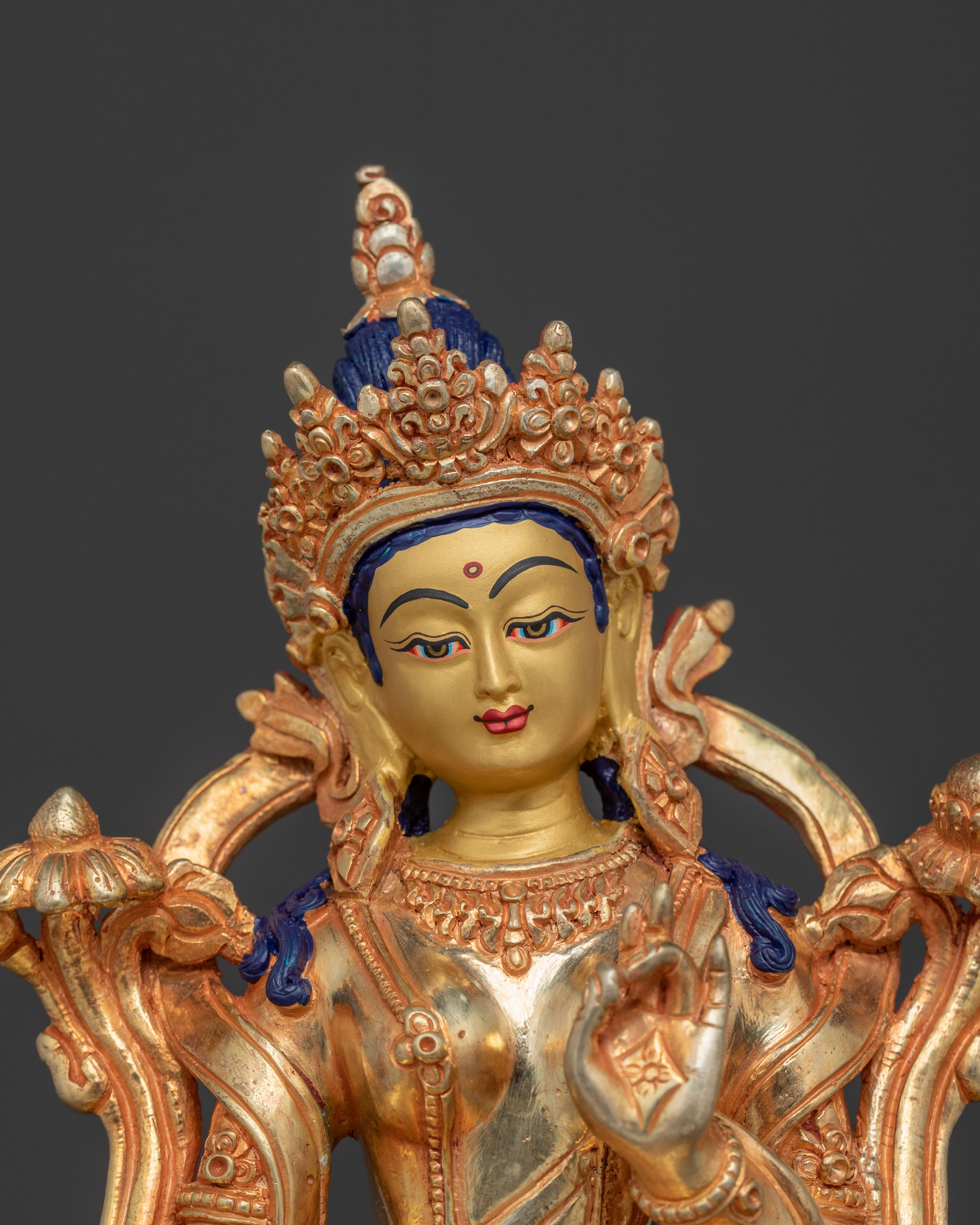 Magnificent 21 Tara statue set | 24K Gold Gilded with Handcarved Gemstones Statue Set
