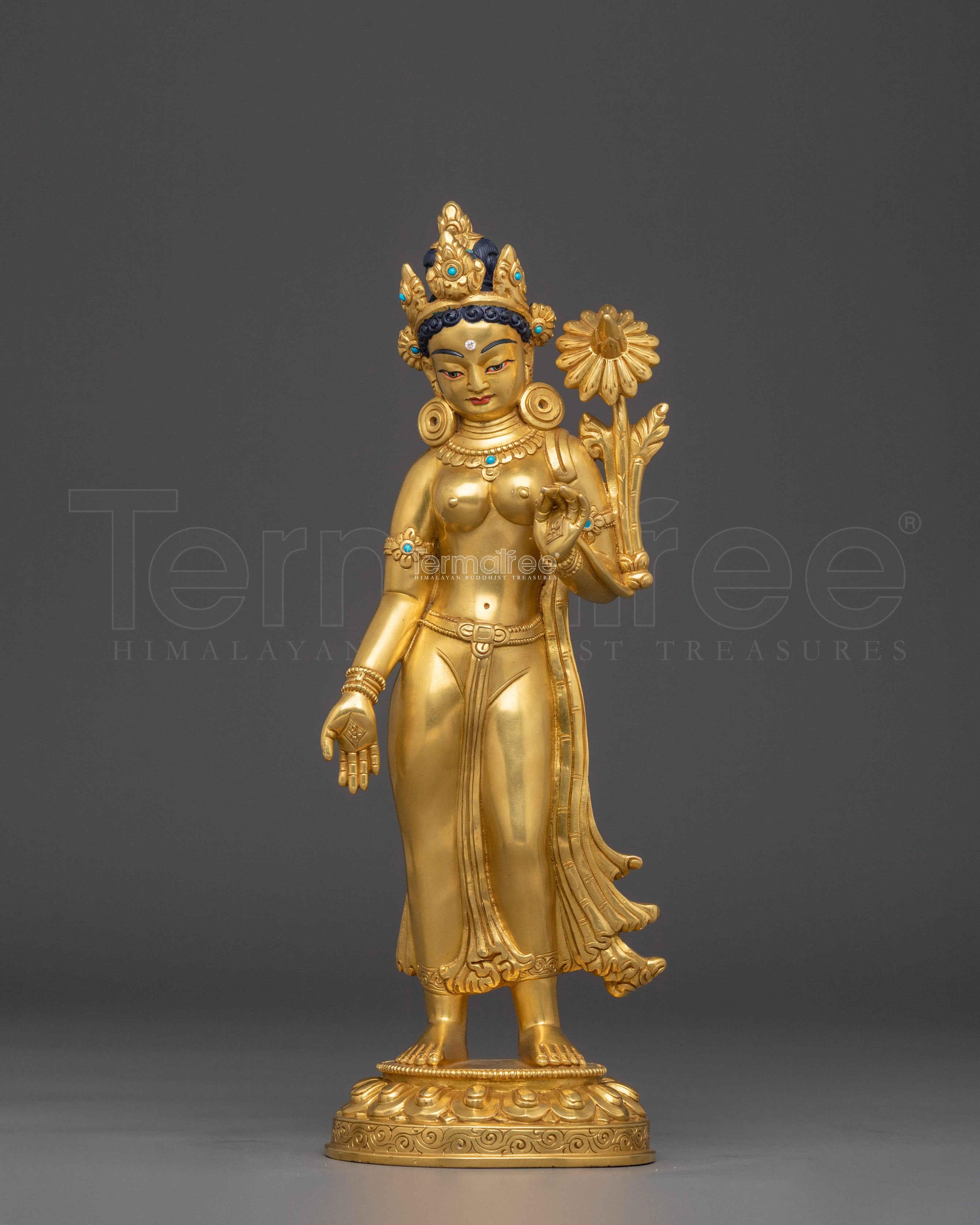 Standing Green Tara Golden Statue | Shyama Tara - Compassionate Deity