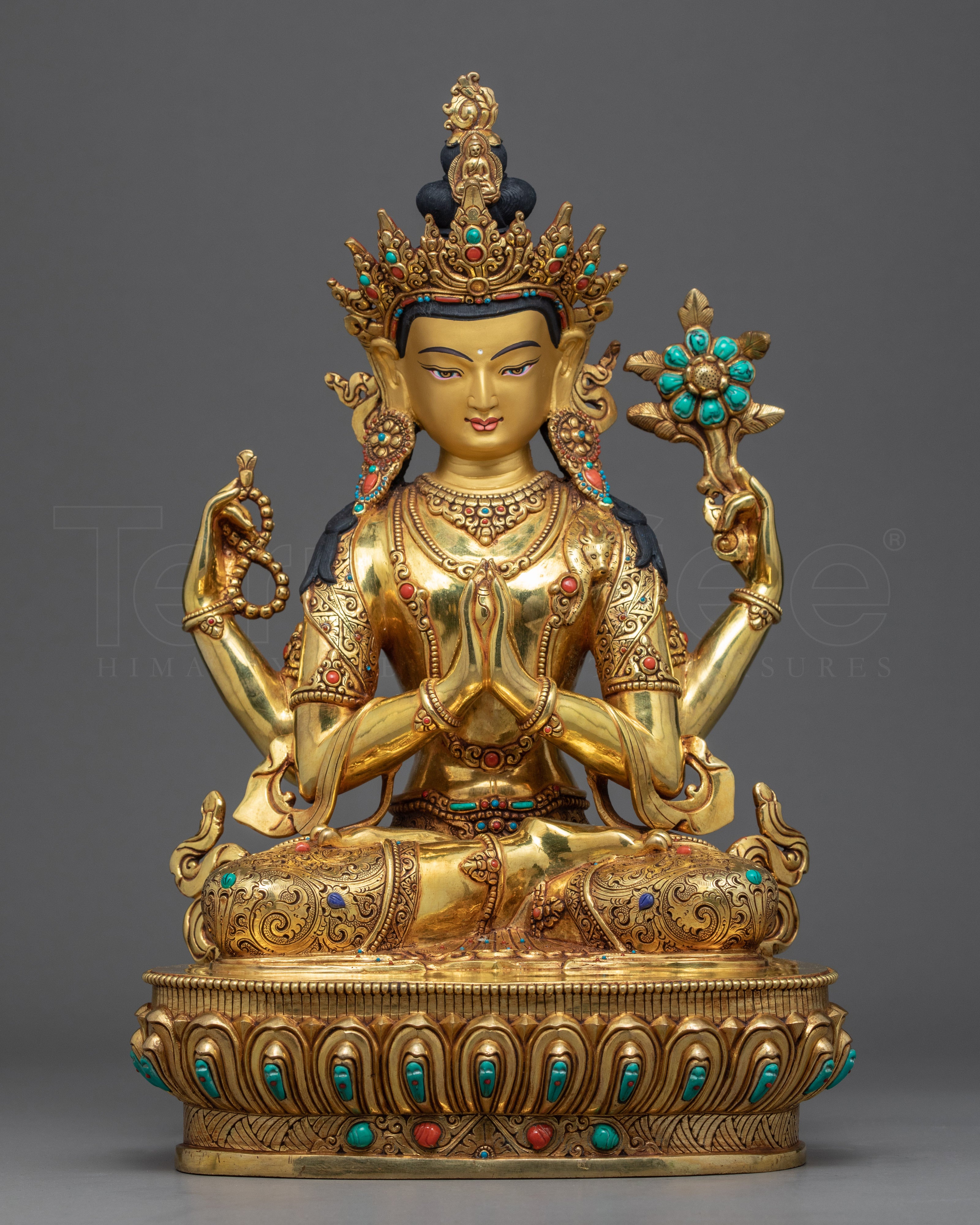 4 Arm Chenrezig Statue | Gold Gilded | Boddhisattva of Compassion