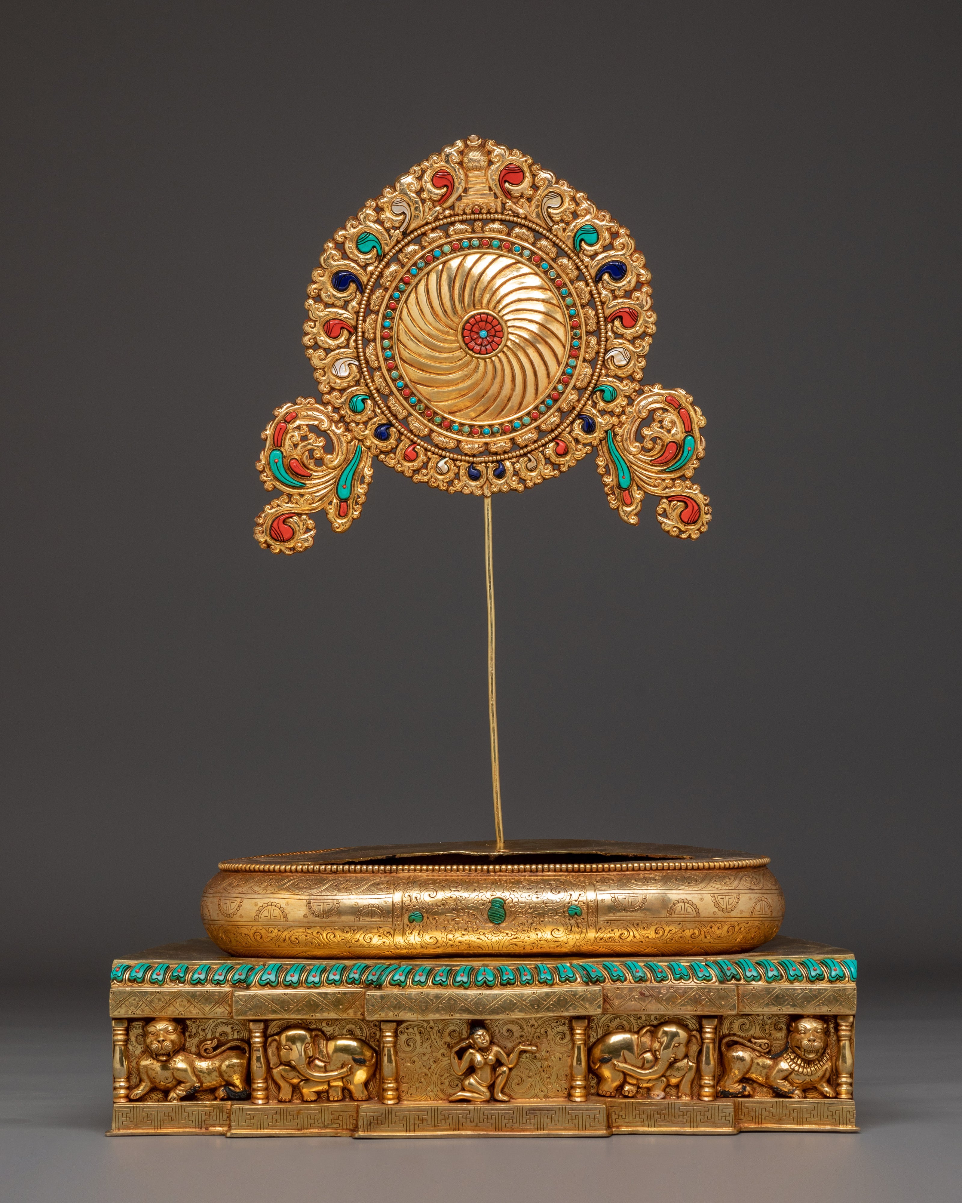 Shakyamuni Buddha on Throne with Disciples Statue | Gautama Buddha Statue