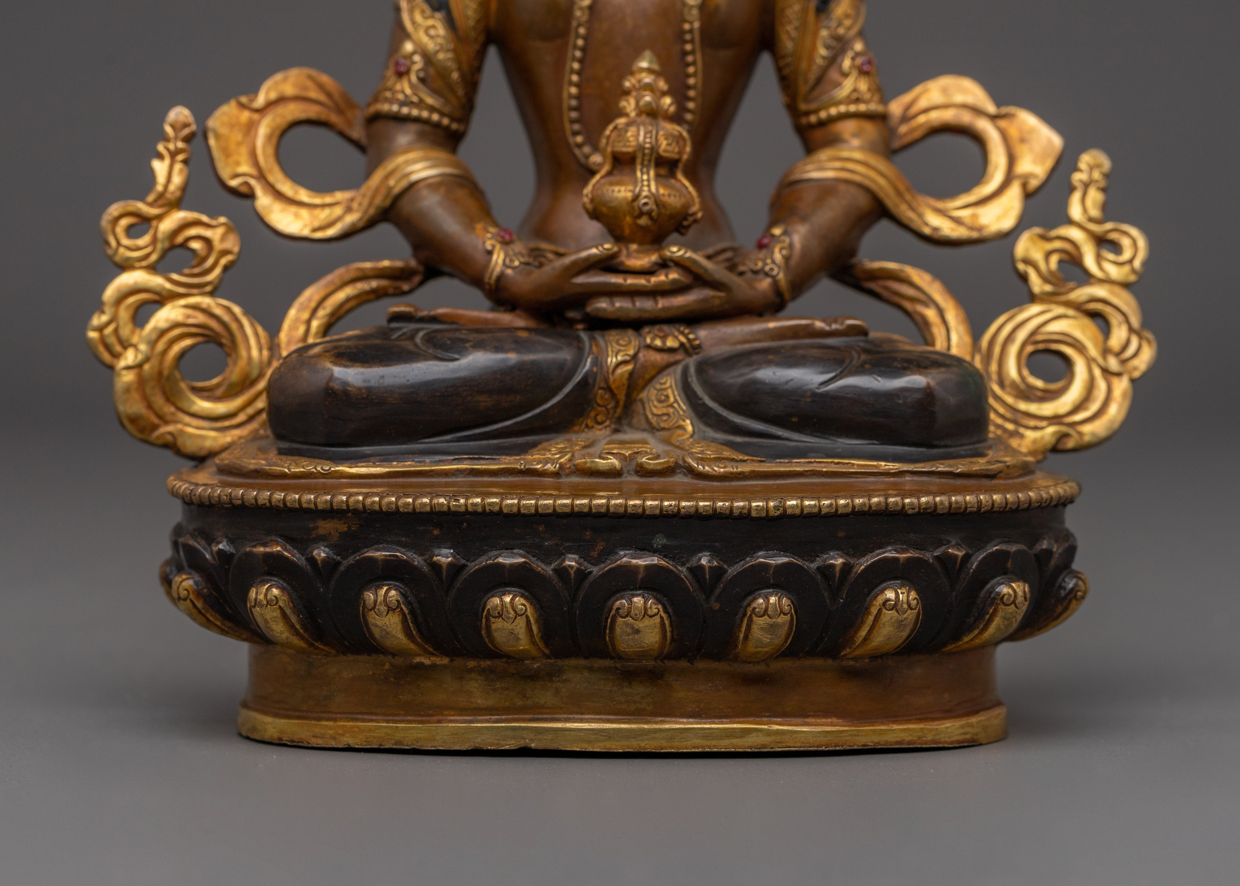 Himalayan Copper Art of Amitayus | 24K Gold Gilded Deity for Longevity and Blessings