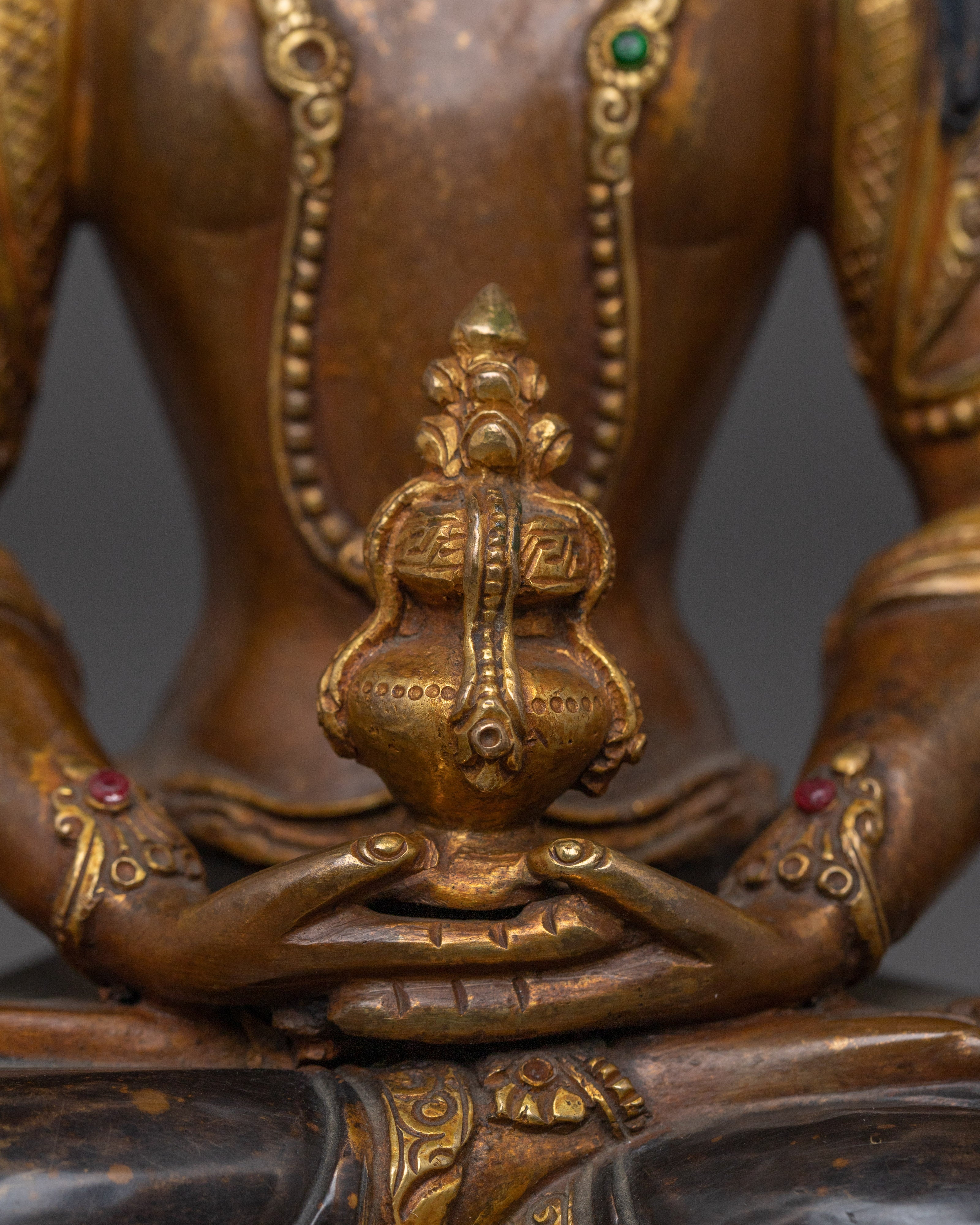 Himalayan Copper Art of Amitayus | 24K Gold Gilded Deity for Longevity and Blessings