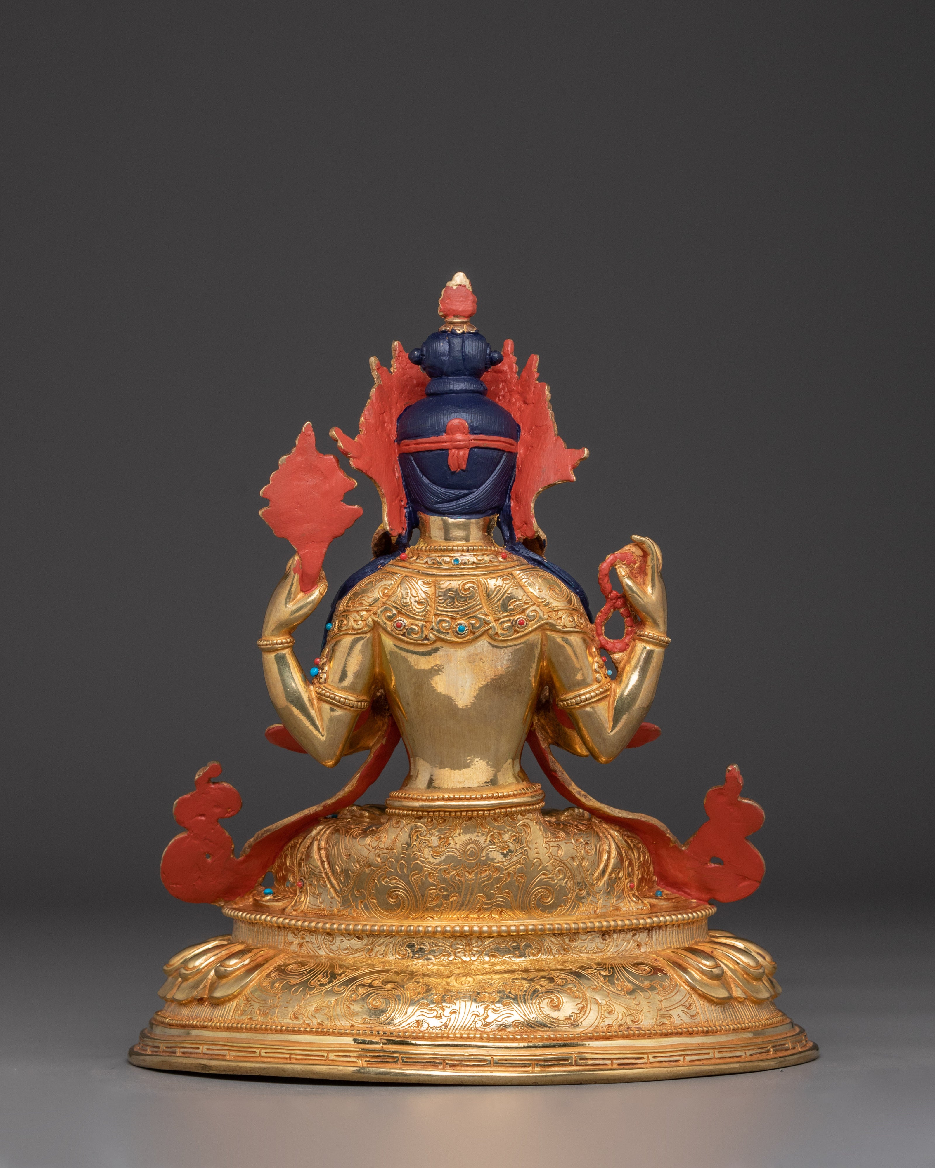 Compassion God Chenrezig Statue | Avalokiteshvara Golden Figurine