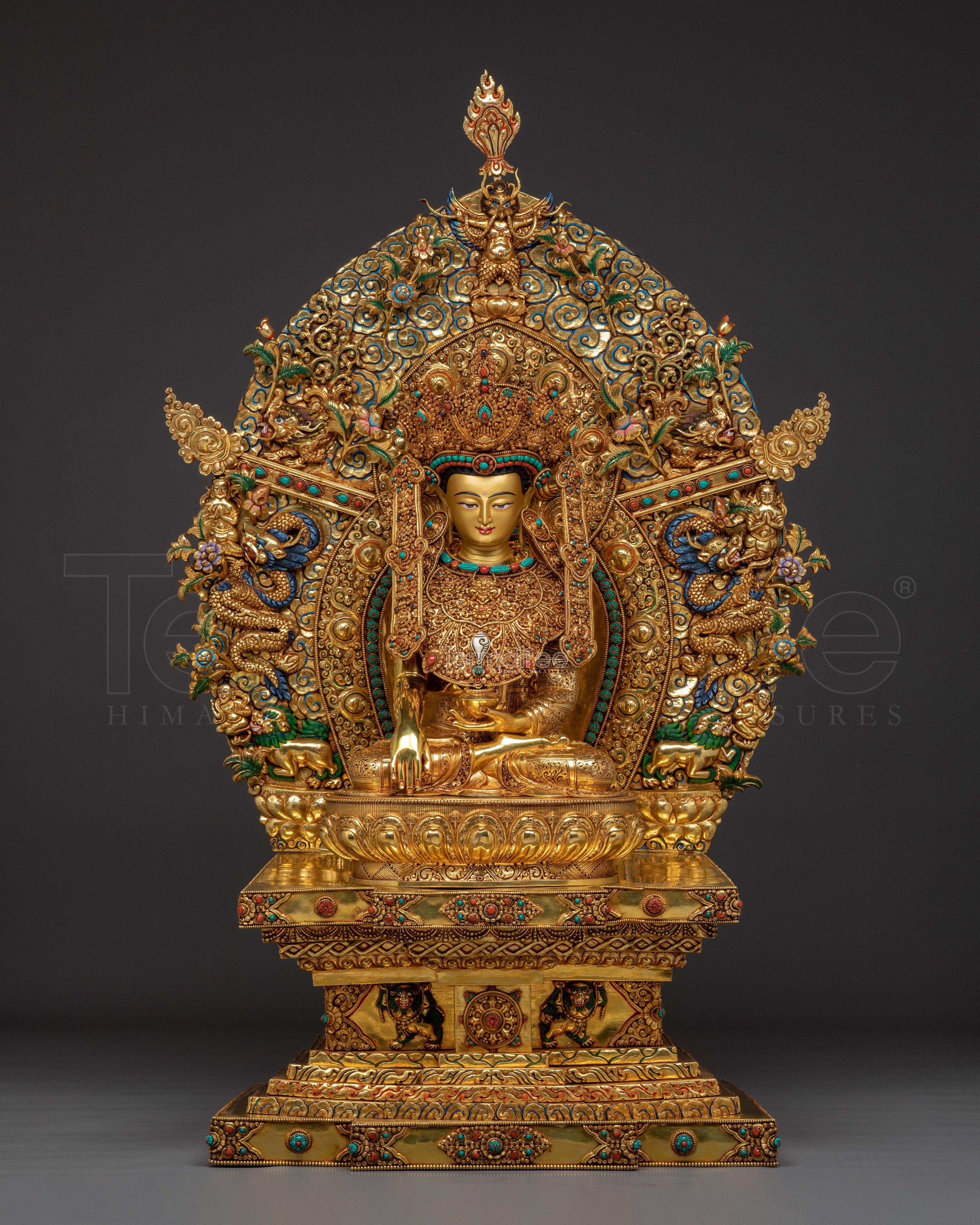 Majestic Shakyamuni Buddha on Throne Statue | Gautama Buddha - Dharma Teacher