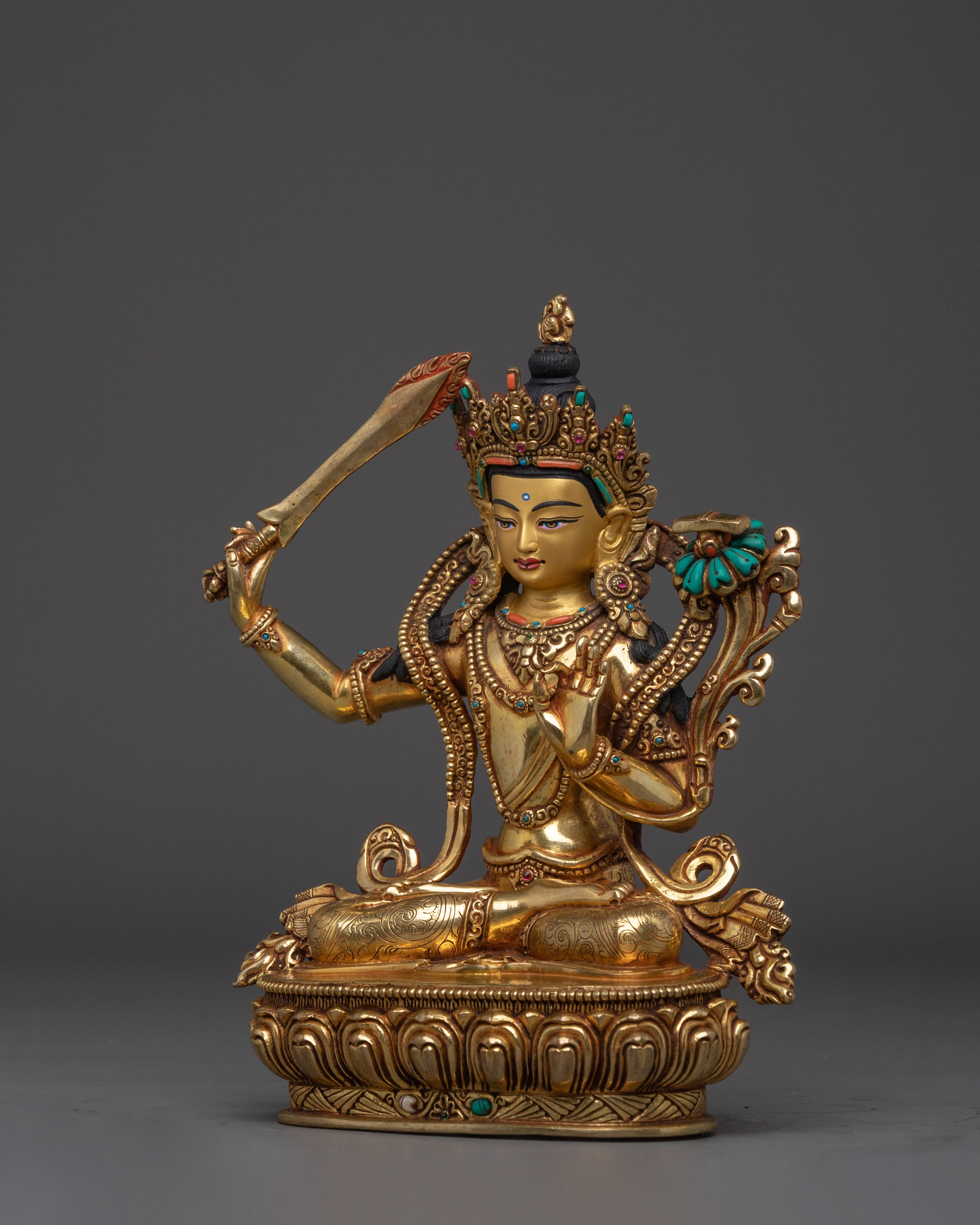 Supreme Wisdom Deity Manjushri Statue | Manjughosa - Divine Bodhisattva Figurine