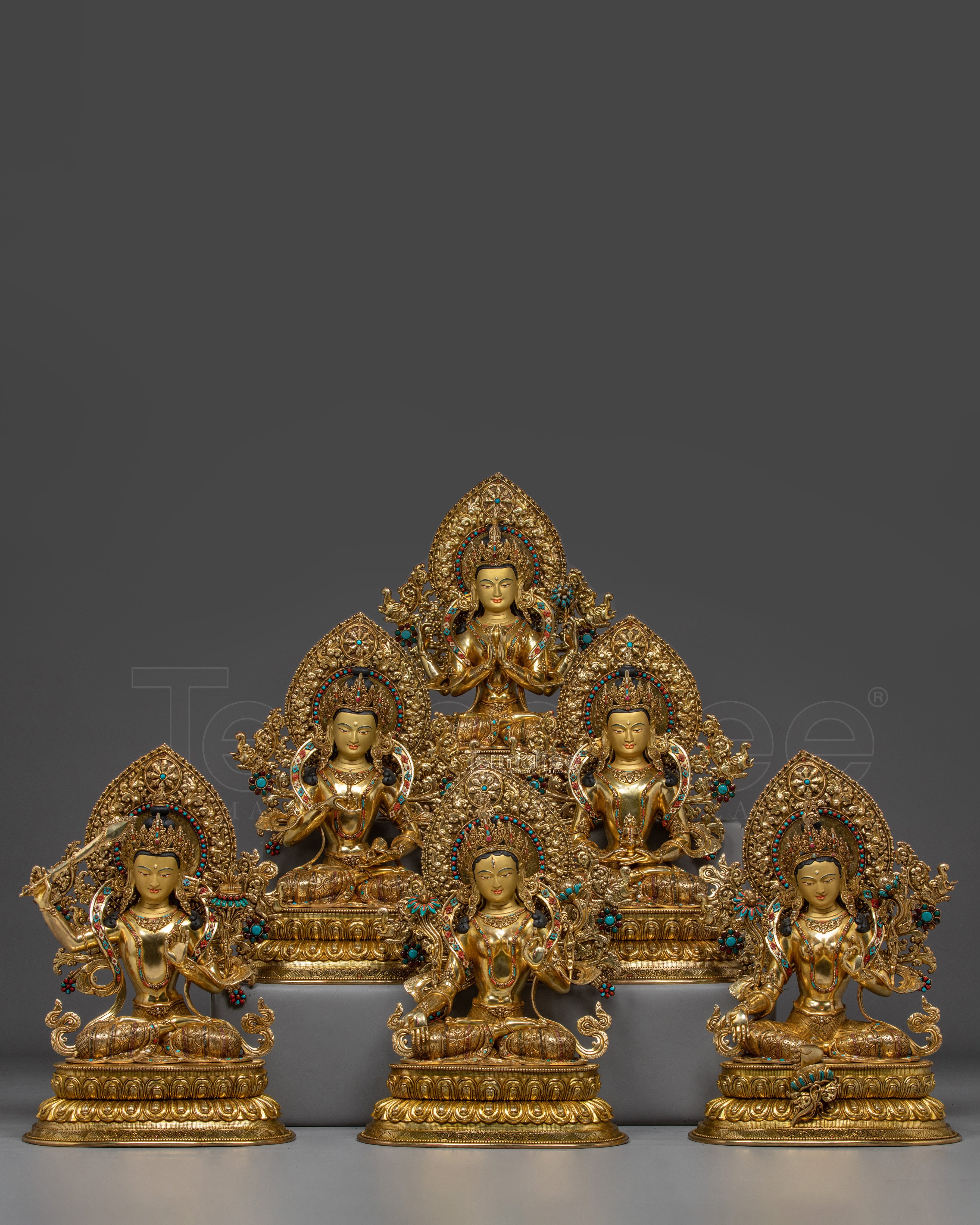 Enlightened Bodhisattva Statue Set | 24K Gold Gilded Copper Statues