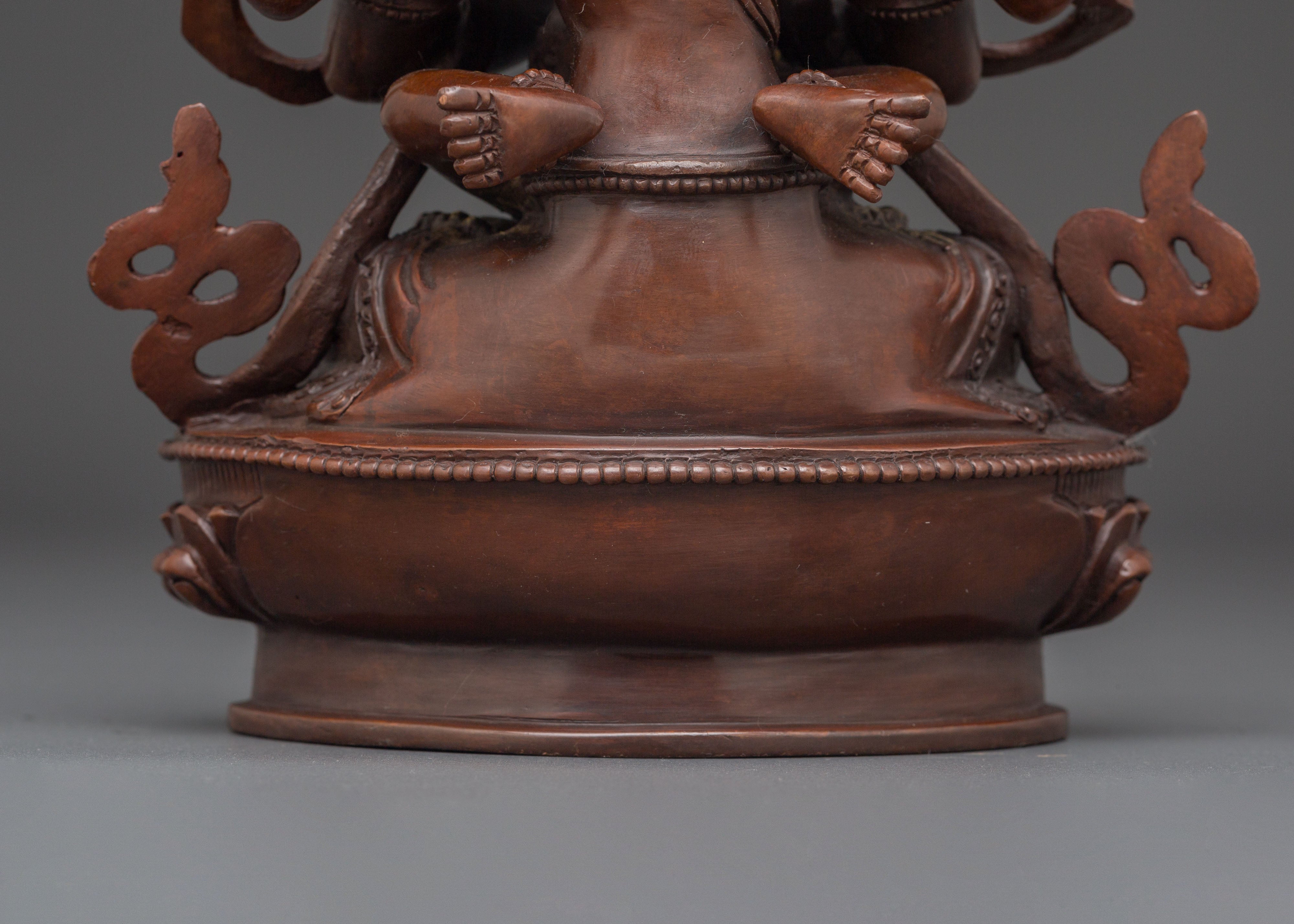 Handmade Oxidized Copper Statue of Bodhisattva Chenrezig