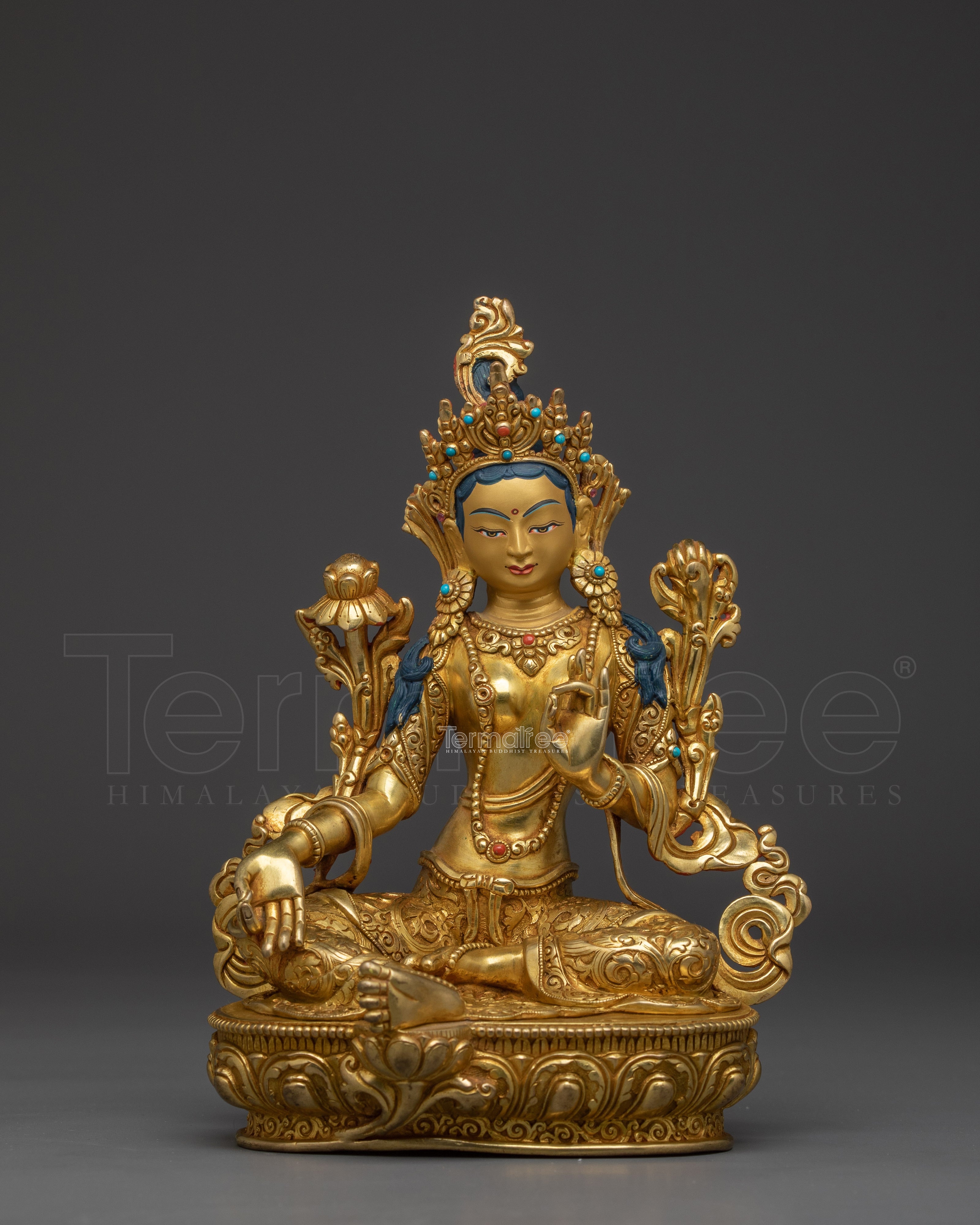 Buddhist compassionate figurine of Green Tara | Feminine Deity of Protection