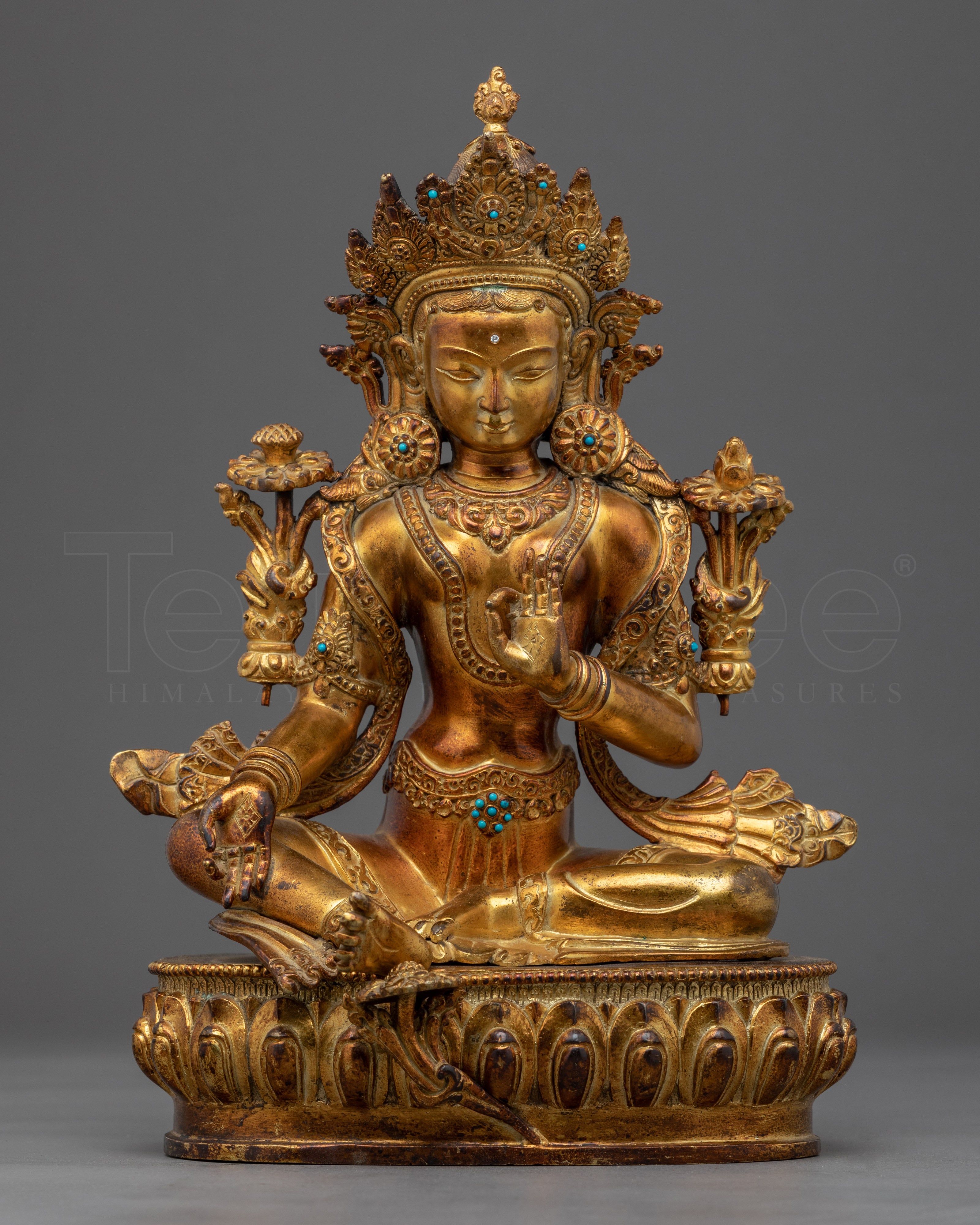 Meditating Female Buddha Statue | Tibetan Green Tara Art