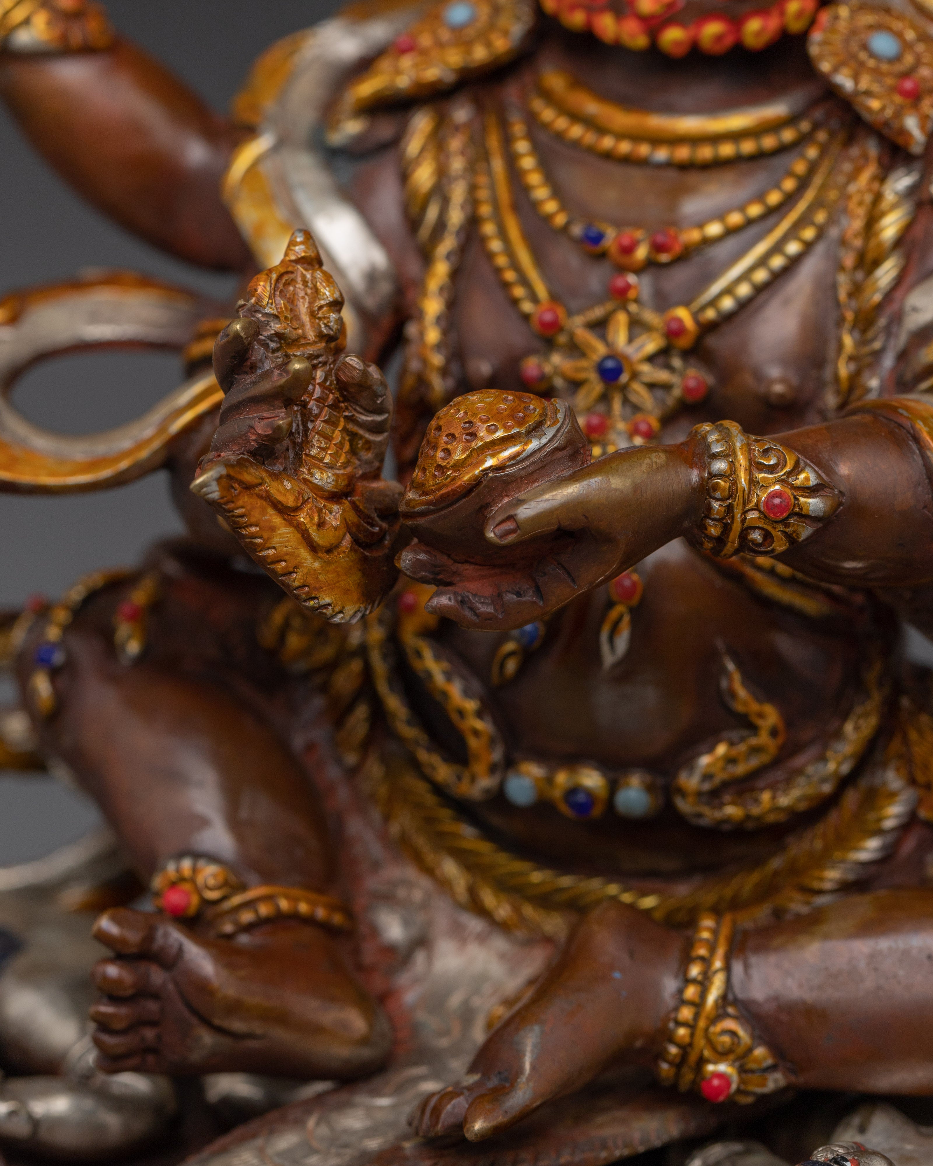 Fierce Mahakala Sculpture with Flame Halo | Wrathful Protector Deity