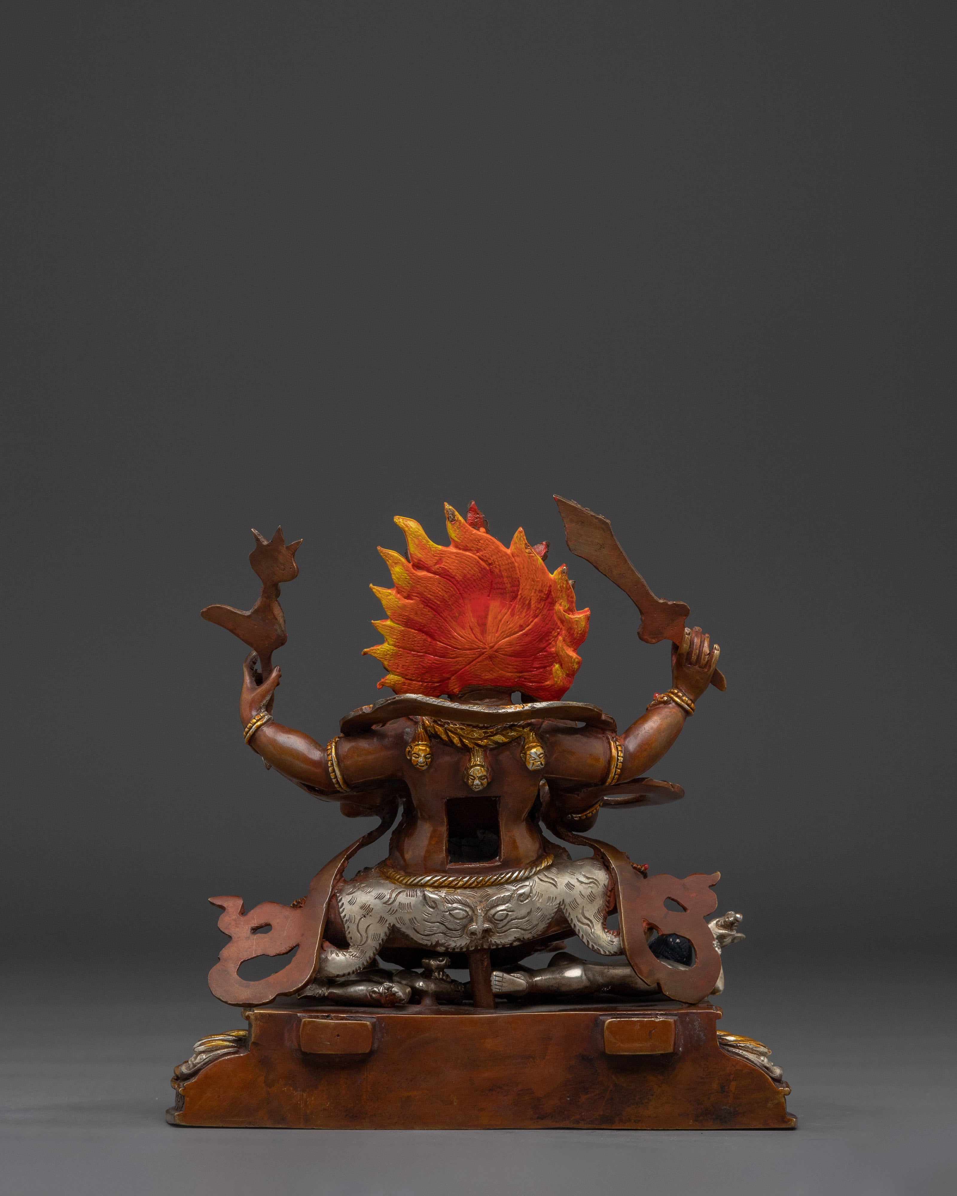 Fierce Mahakala Sculpture with Flame Halo | Wrathful Protector Deity