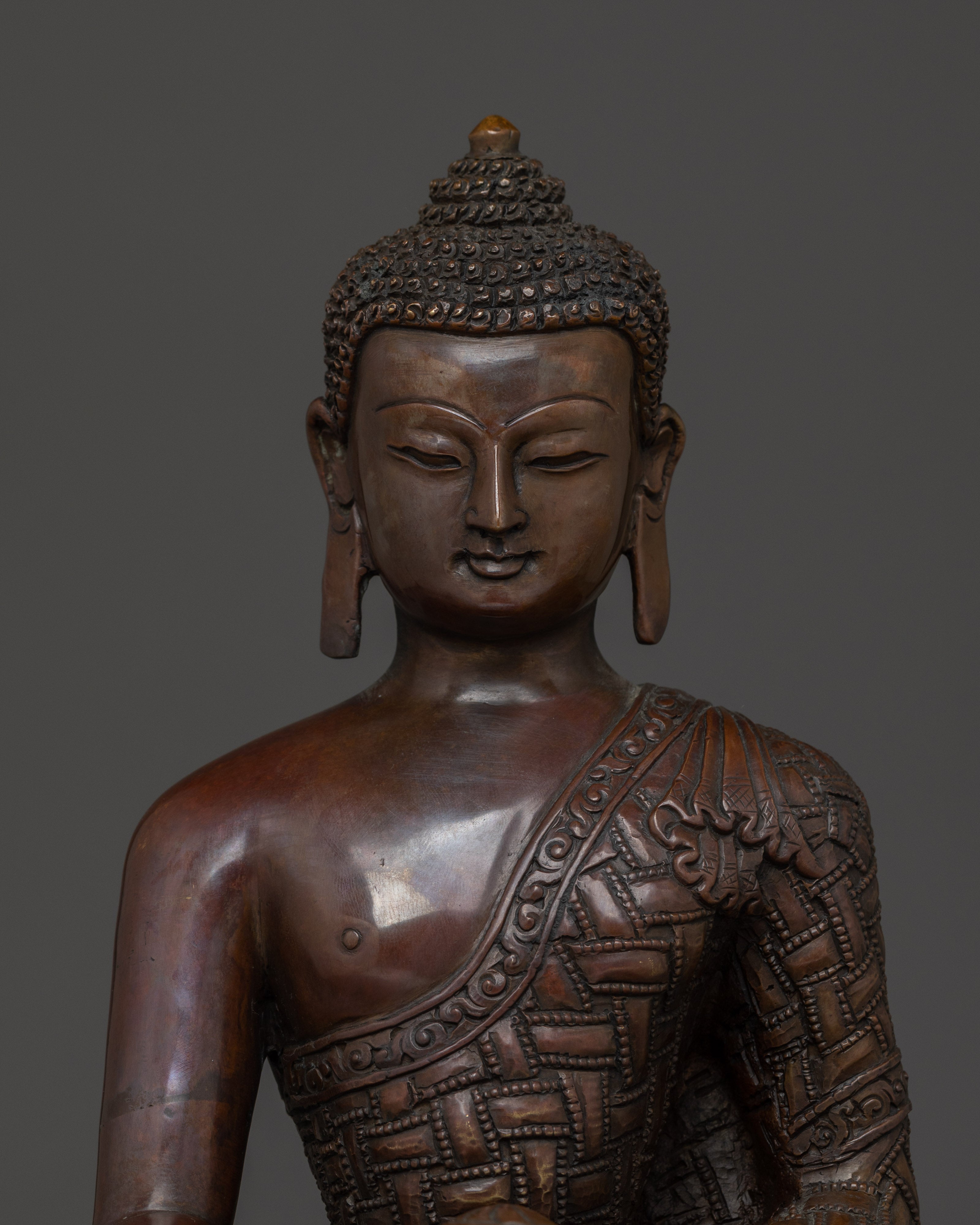 Shakyamuni Buddha Statue in Oxidized Copper | Mindful Spaces & Meditation Practice