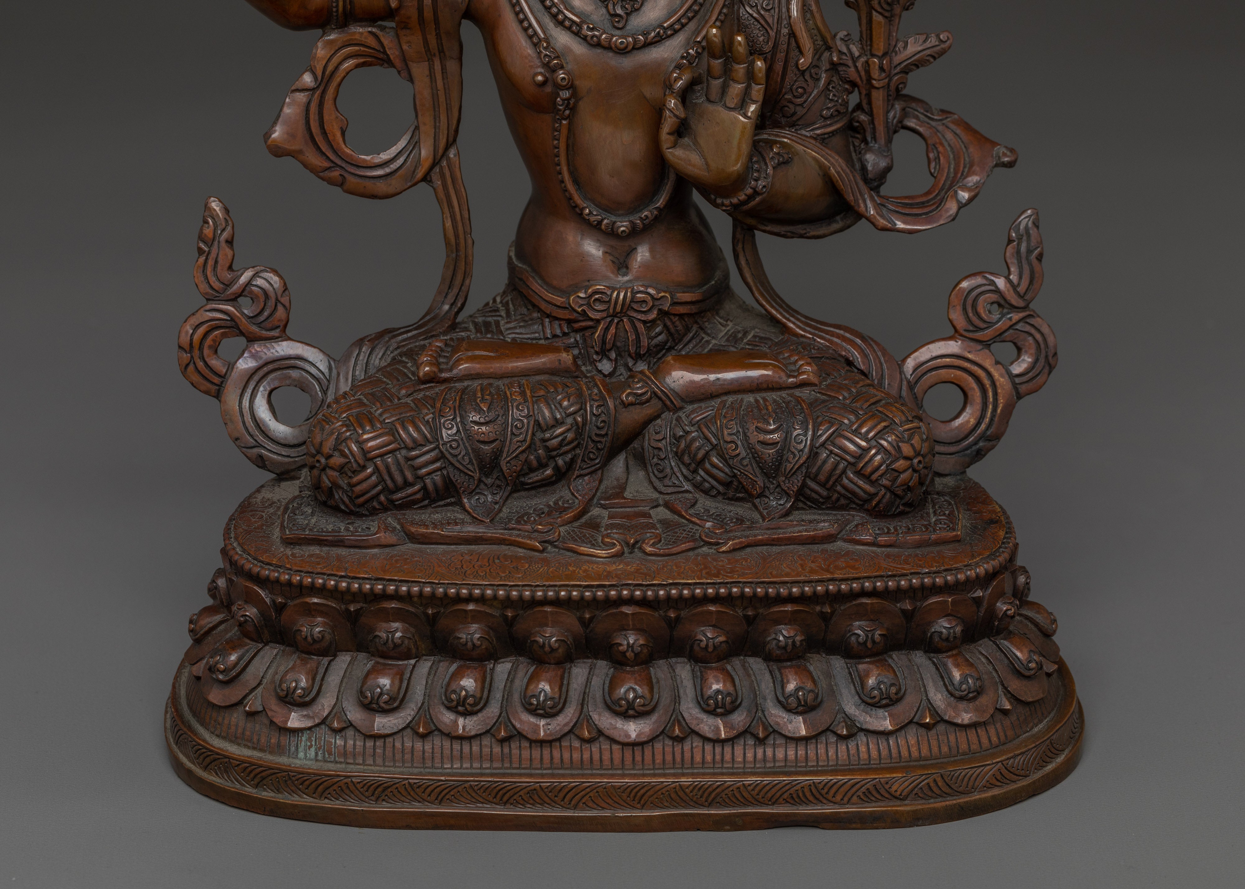 Handcrafted Oxidized copper Manjushri statue | Sculpture of the Bodhisattva of Wisdom