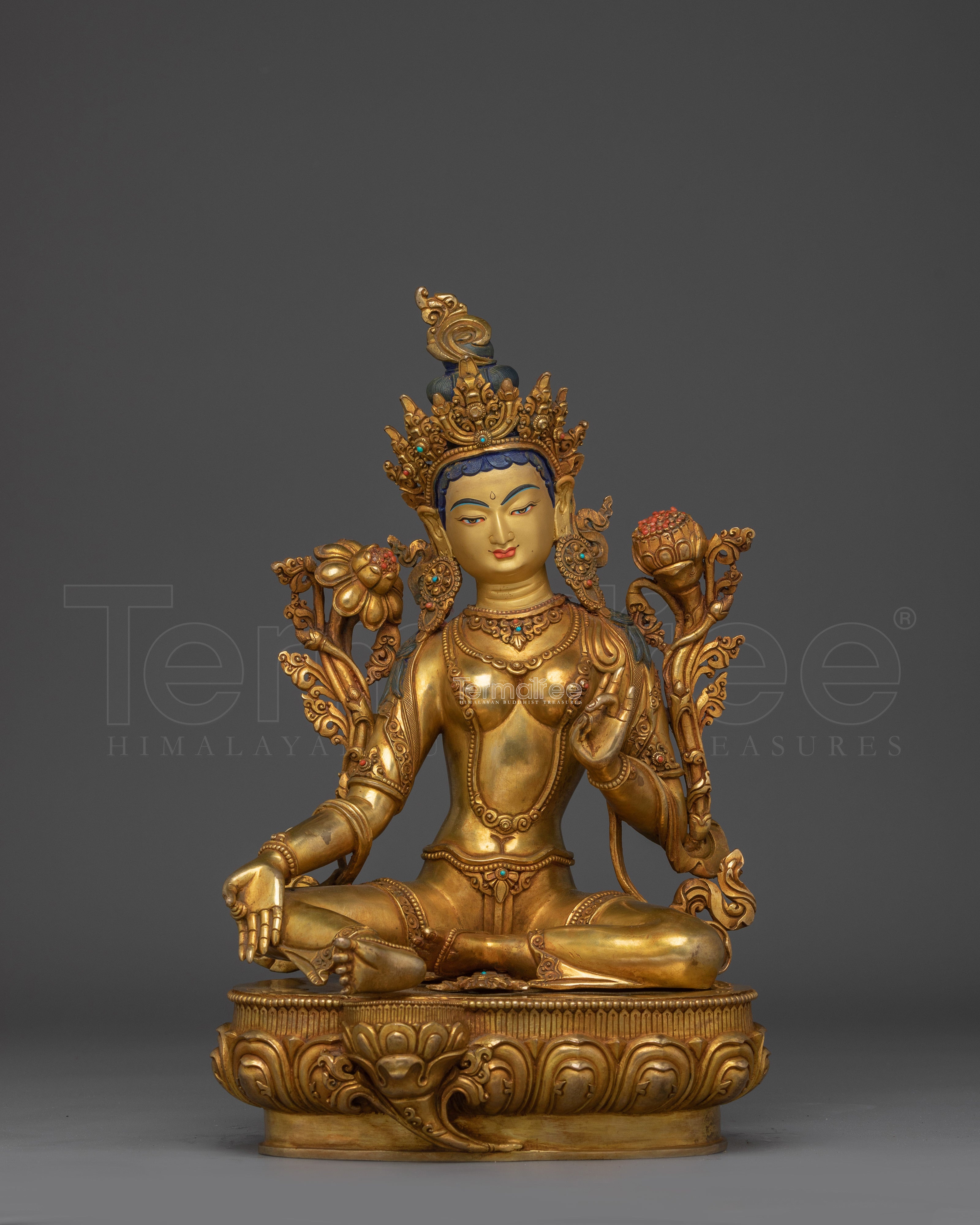 Enlightened Feminine Green Tara Statue | Tibetan Buddhist Deity
