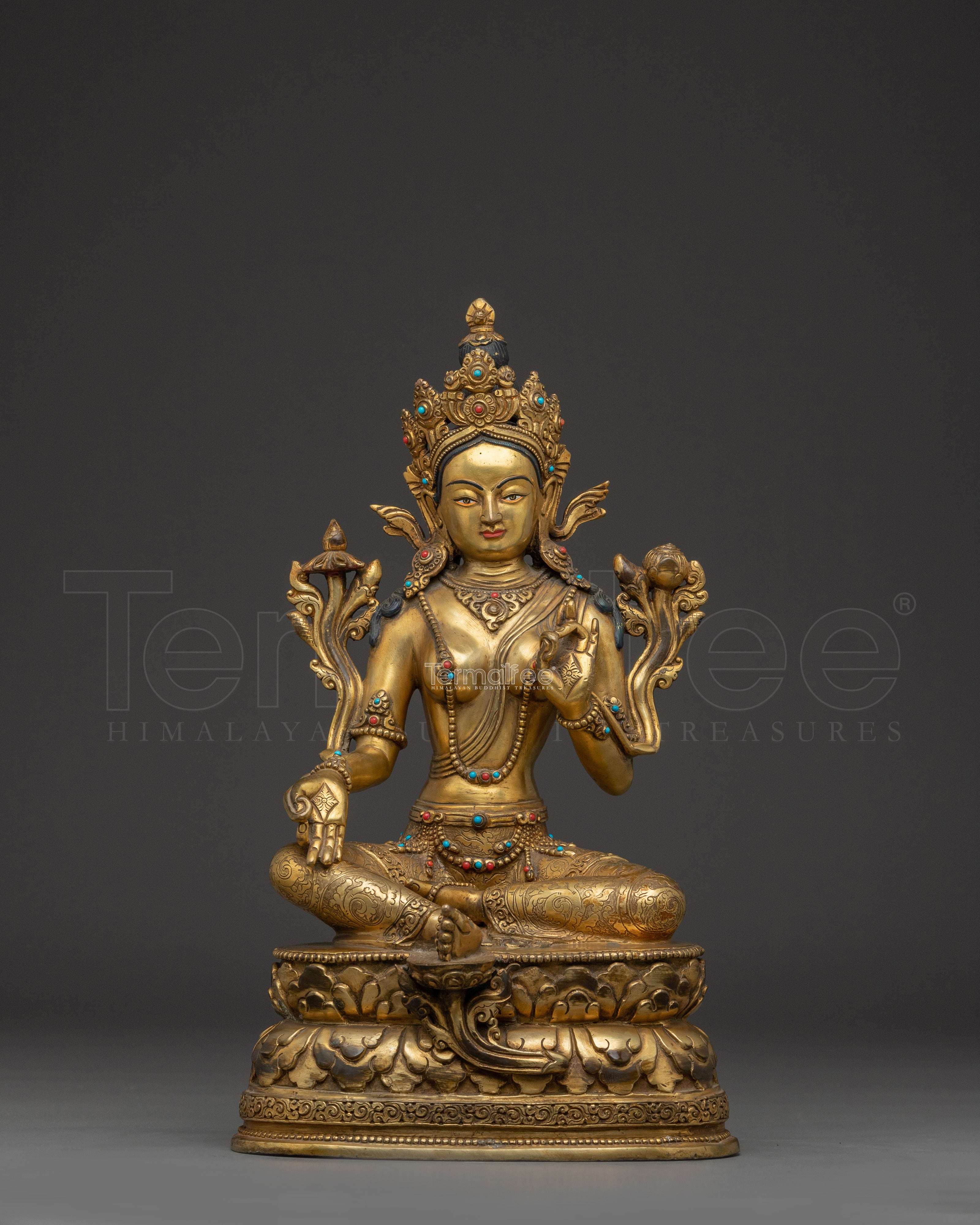 Divine Bodhisattva Green Tara Statue | Shyama Tara Copper Artwork