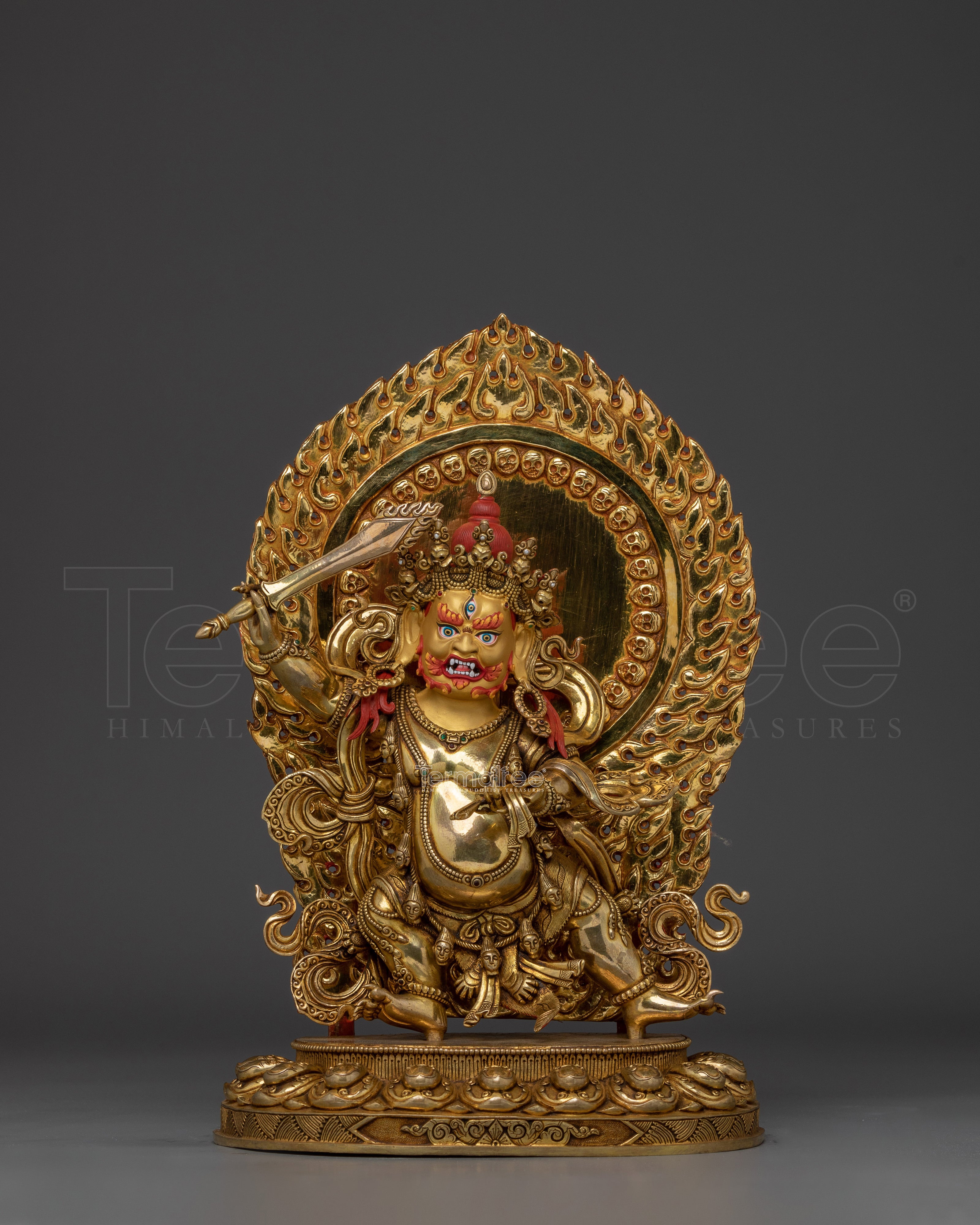 Handcrafted Black Manjushri Statue | 24K Gold Gilded Copper for Wisdom & Protection