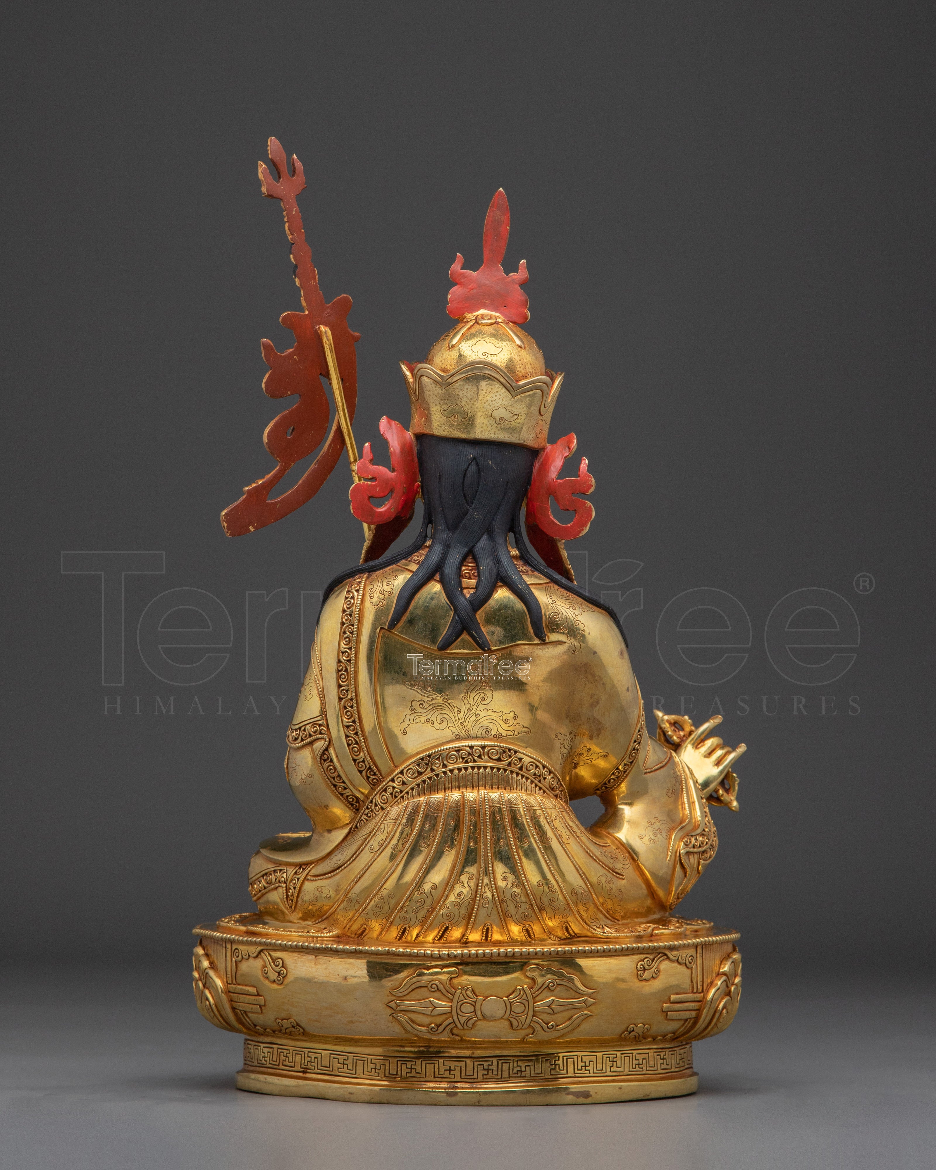 24K Gold-Gilded Guru Rinpoche Statue | Sacred Copper Sculpture of Padmasambhava for Shrine