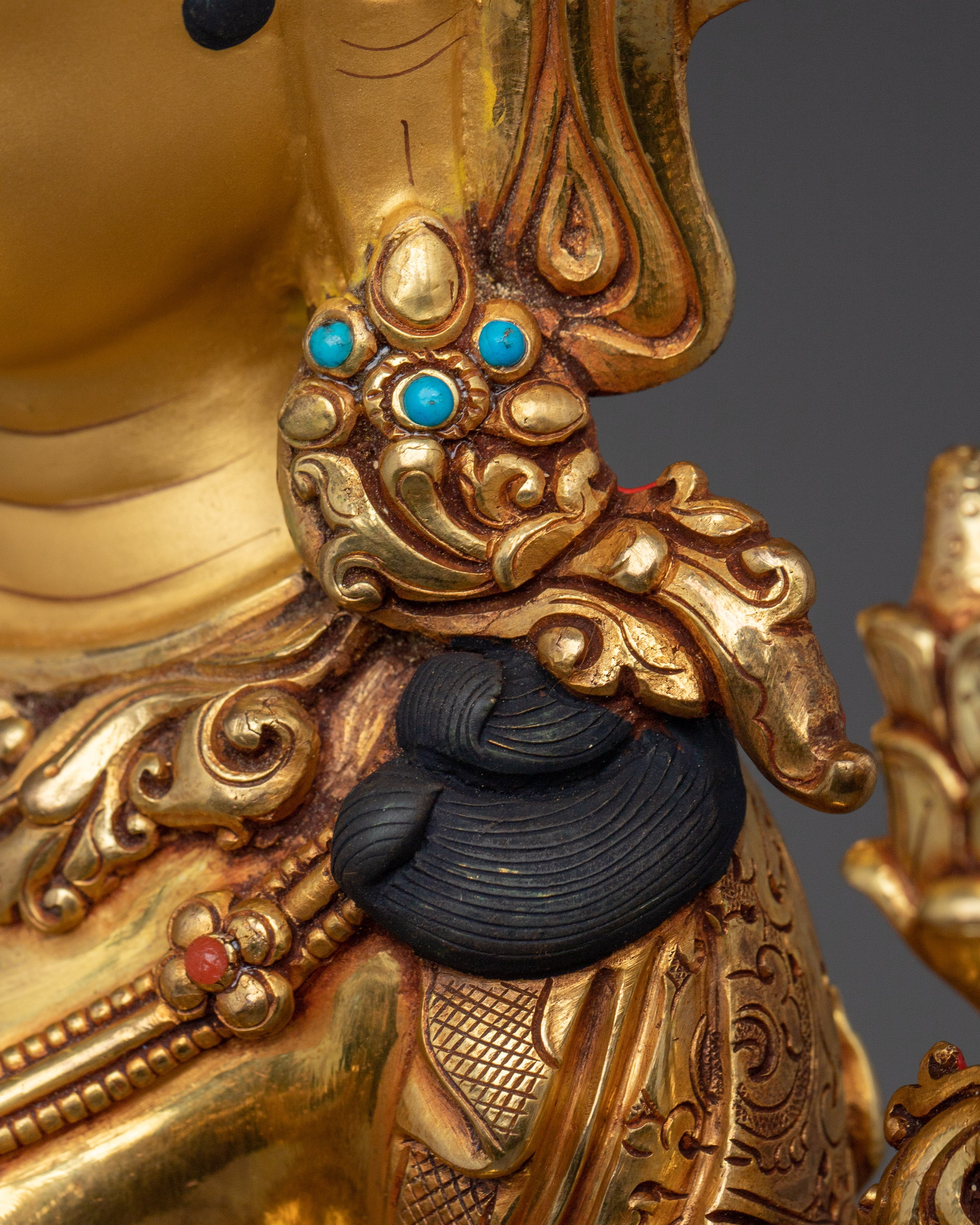 Elegant 24K gold-gilded Green Tara statue | Copper Sculpture of the Divine Feminine