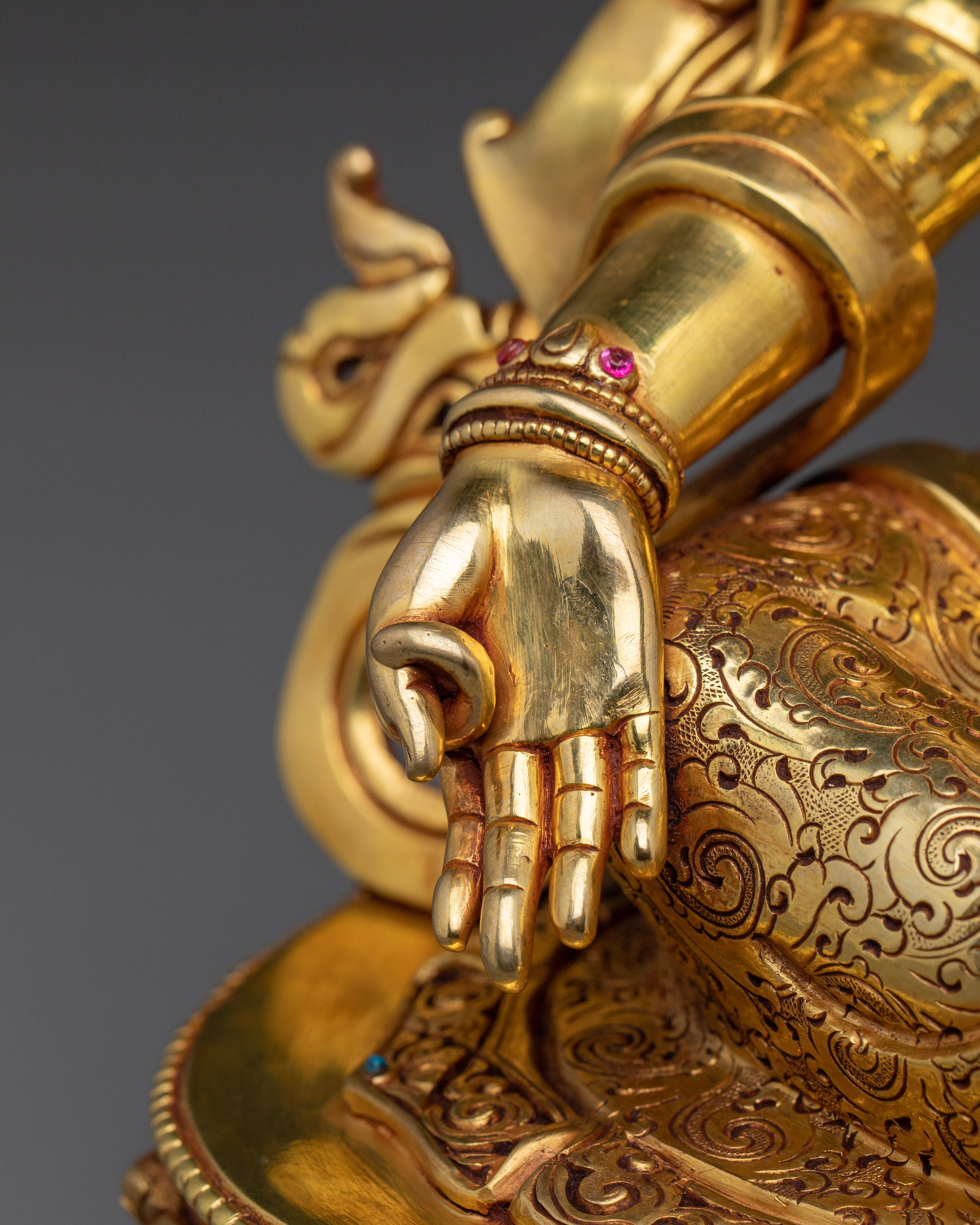 Elegant 24K gold-gilded Green Tara statue | Copper Sculpture of the Divine Feminine