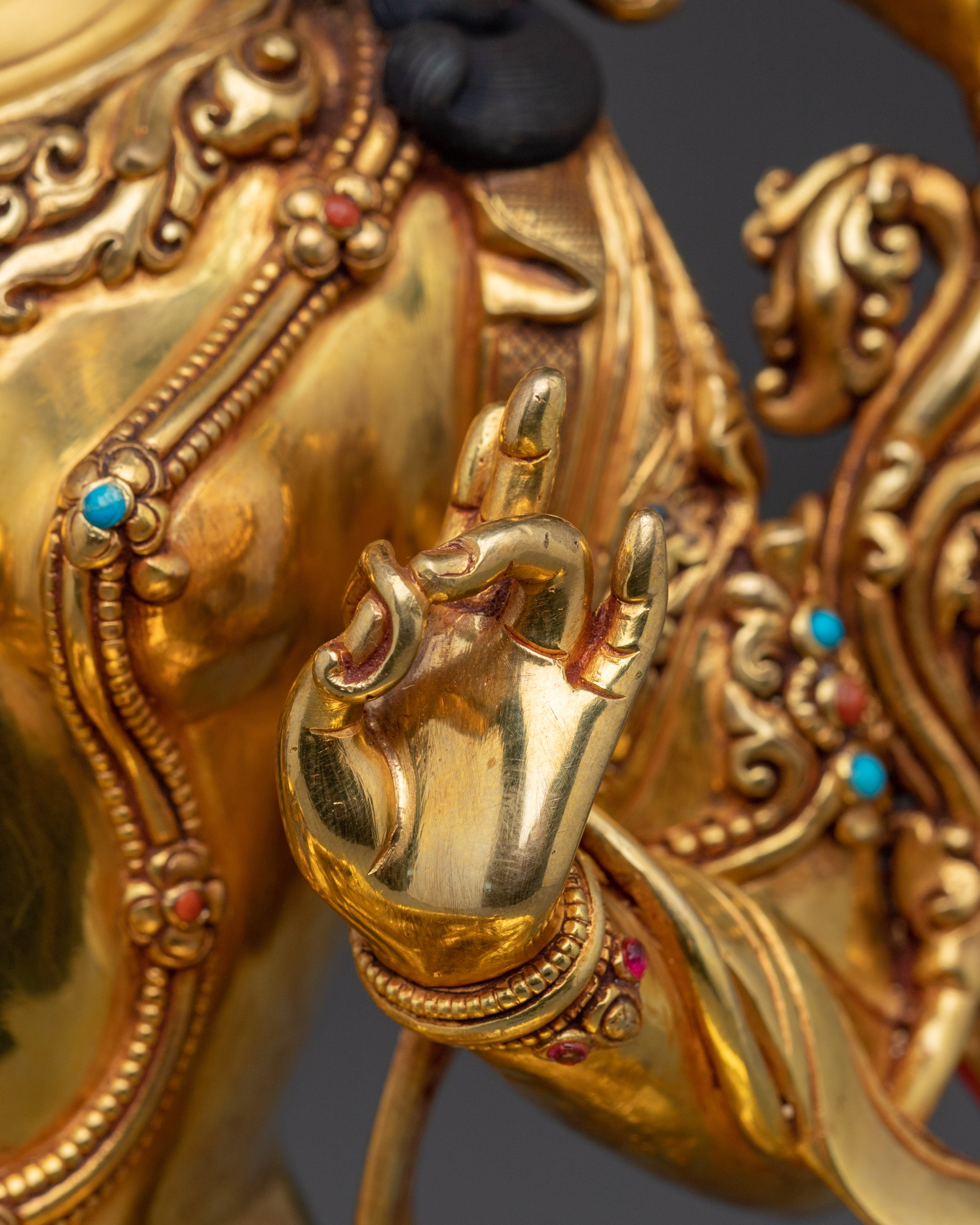 Elegant 24K gold-gilded Green Tara statue | Copper Sculpture of the Divine Feminine
